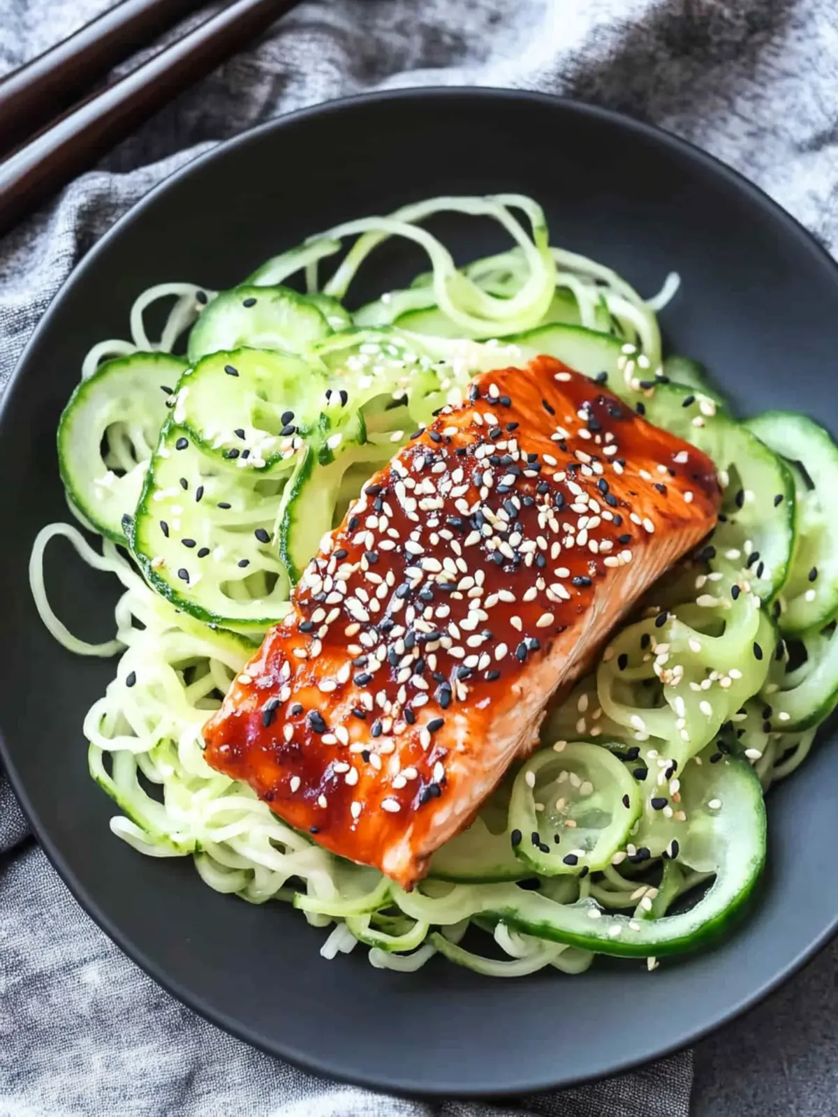 Sweet Glazed Korean Salmon over Sesame Cucumber Noodles Bliss 4 Sweet Glazed Korean Salmon over Sesame Cucumber Noodles
