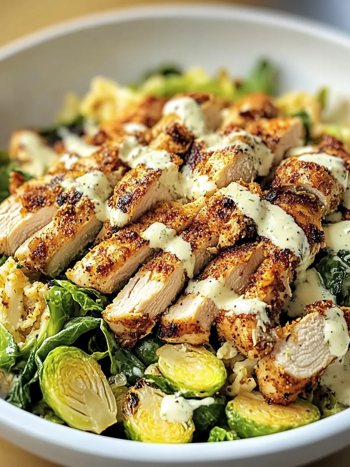Cajun Chicken Caesar Salad with Brussels Sprouts Boost 2 Cajun Chicken Caesar Salad with Shaved Brussels Sprouts