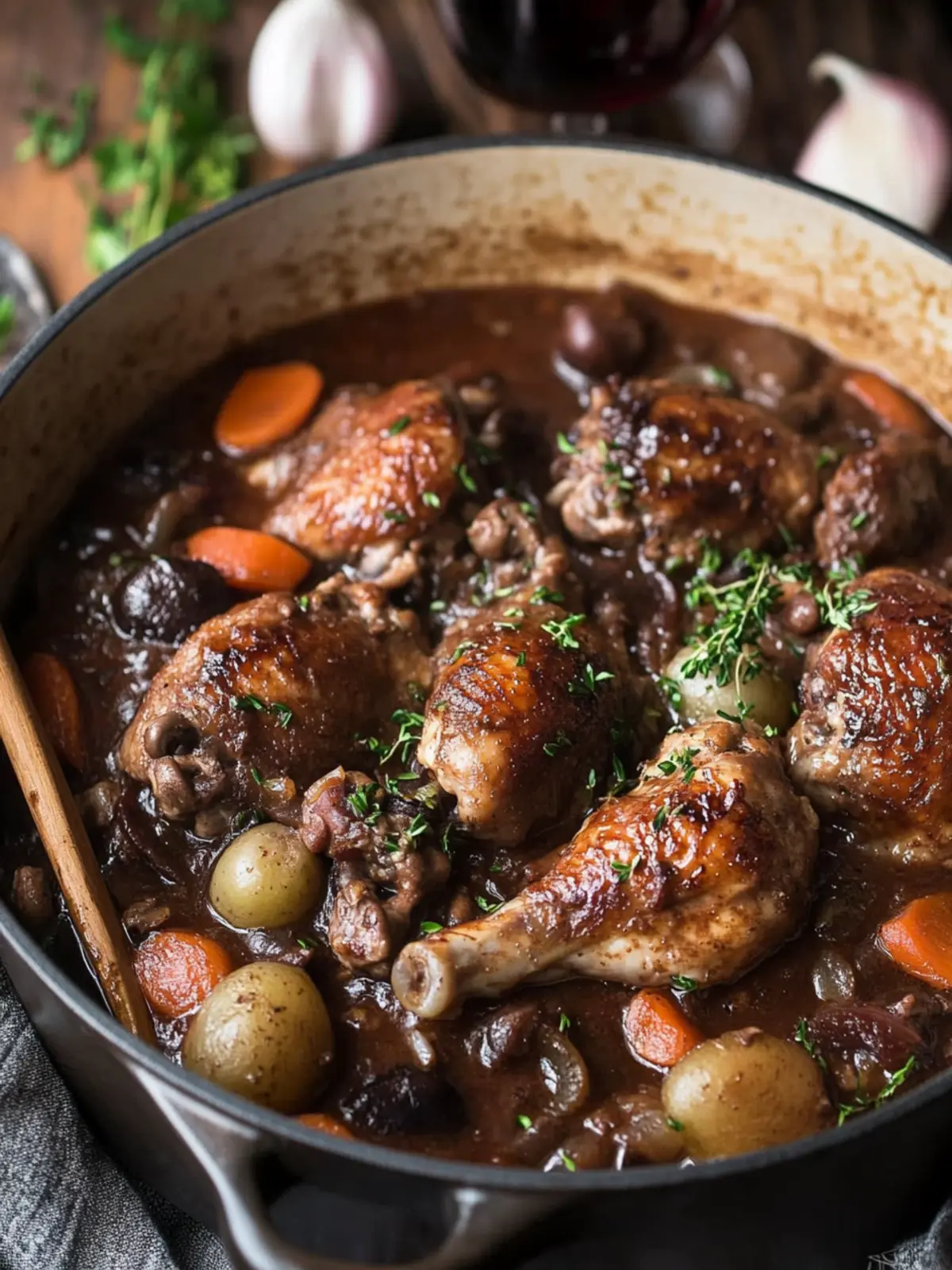 Classic Coq Au Vin: Your Cozy Dinner Solution Tonight 2 Classic Coq Au Vin (Chicken in Red Wine)