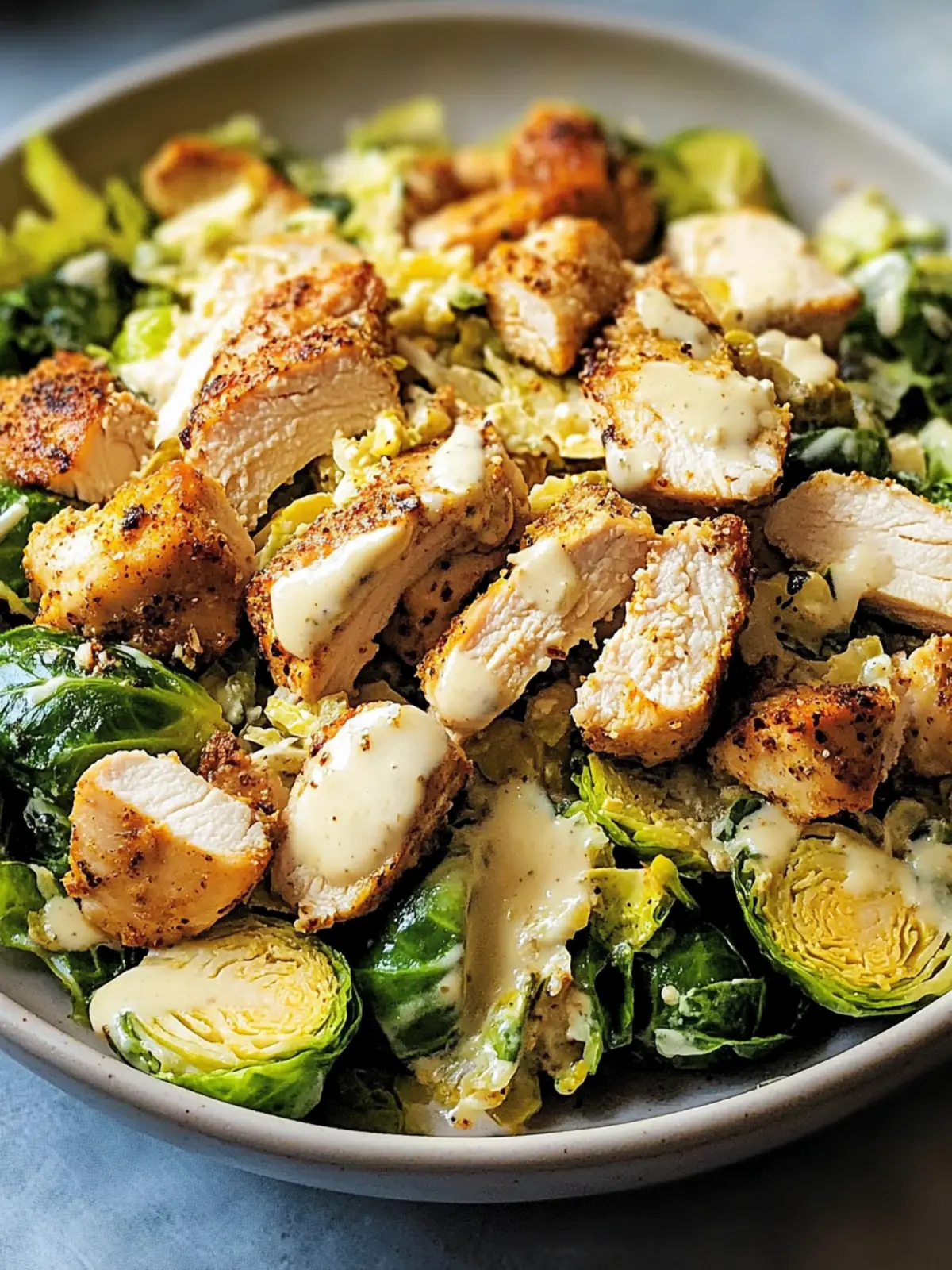 Cajun Chicken Caesar Salad with Brussels Sprouts Boost 4 Cajun Chicken Caesar Salad with Shaved Brussels Sprouts