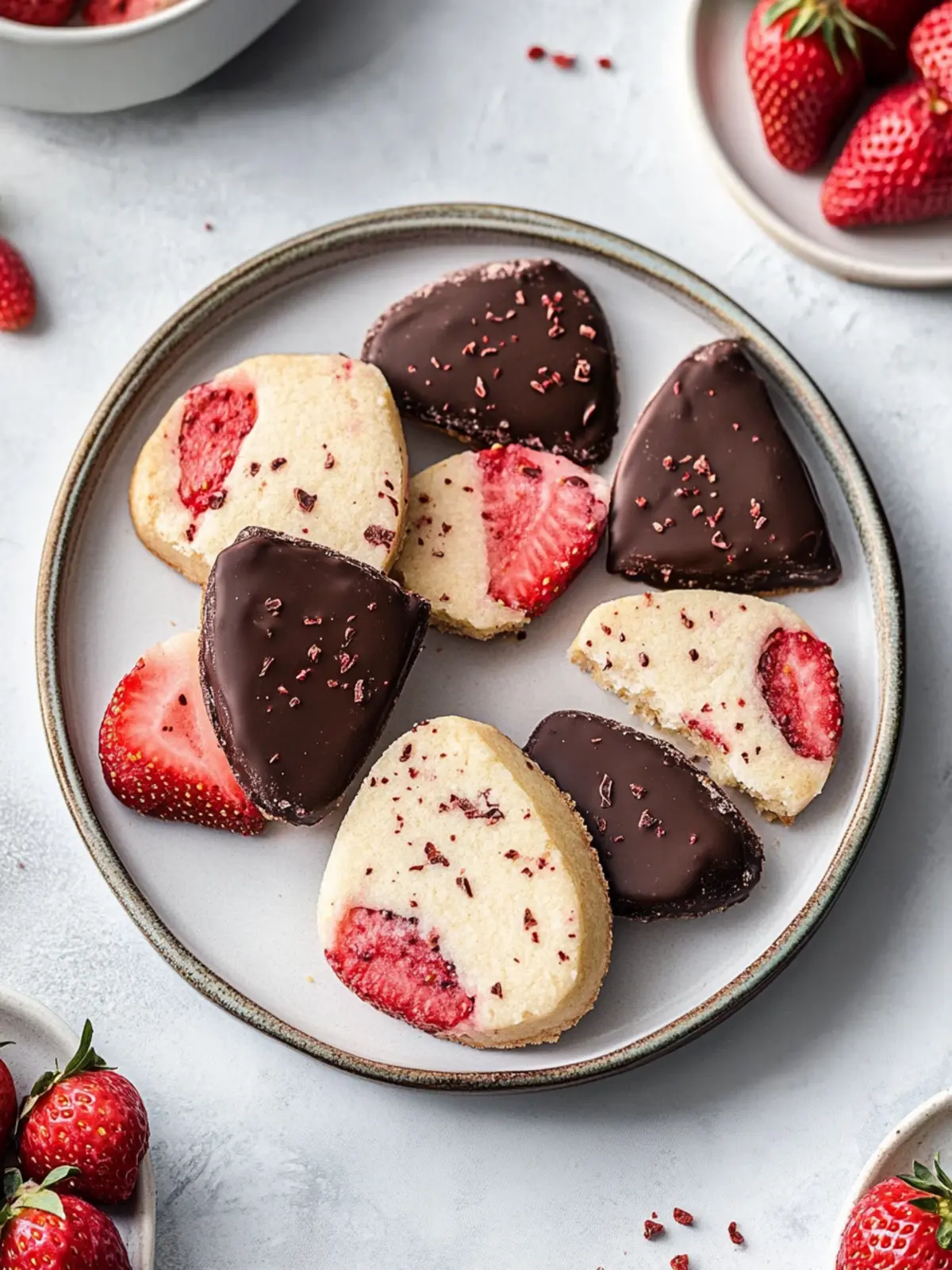 Melt-in-Your-Mouth Chocolate Dipped Strawberry Shortbread Cookies 4 Chocolate Dipped Strawberry Shortbread Cookies