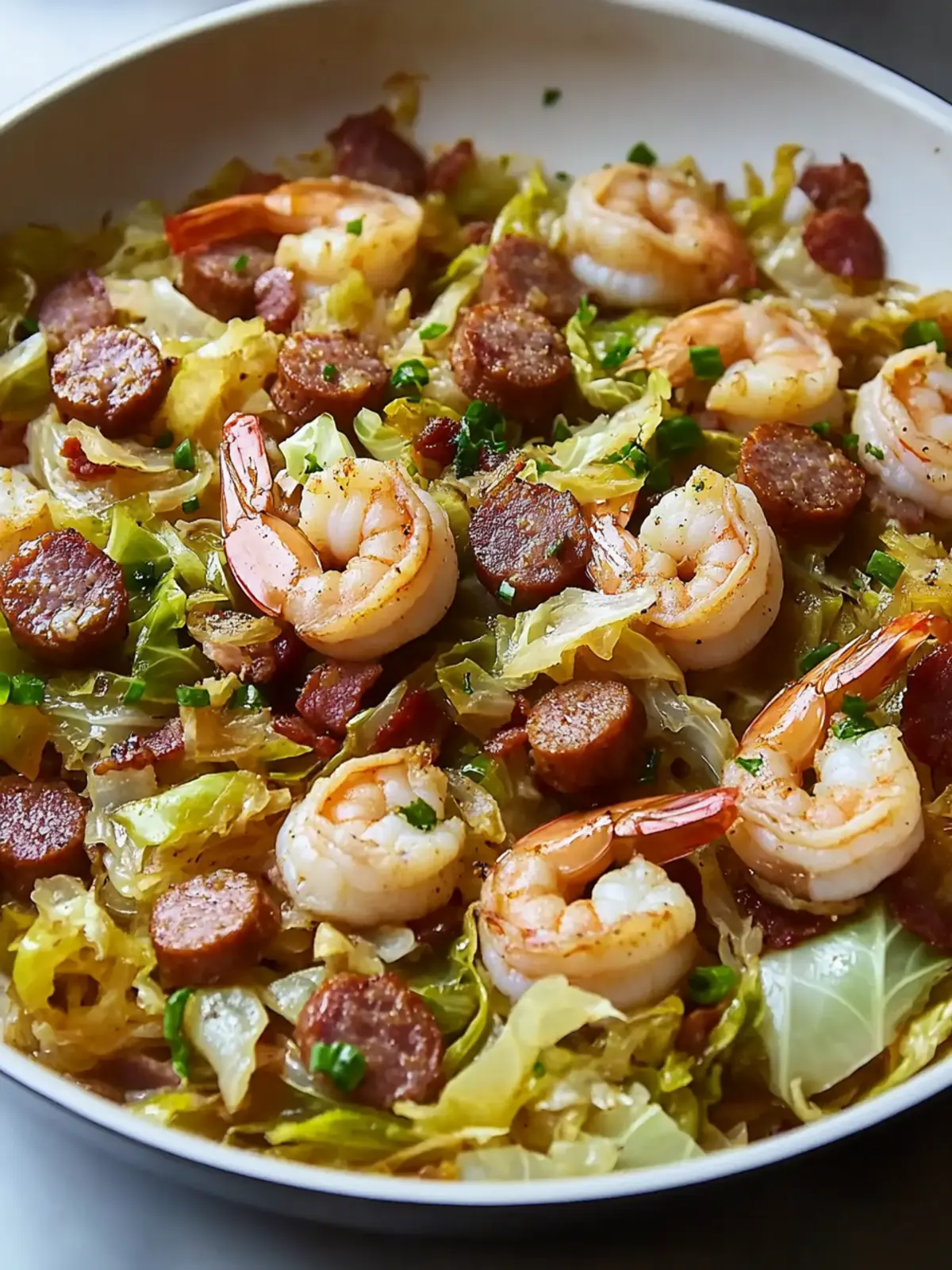 Fried Cabbage with Shrimp, Sausage & Bacon: A Southern Delight 3 Fried Cabbage with Shrimp, Sausage & Bacon