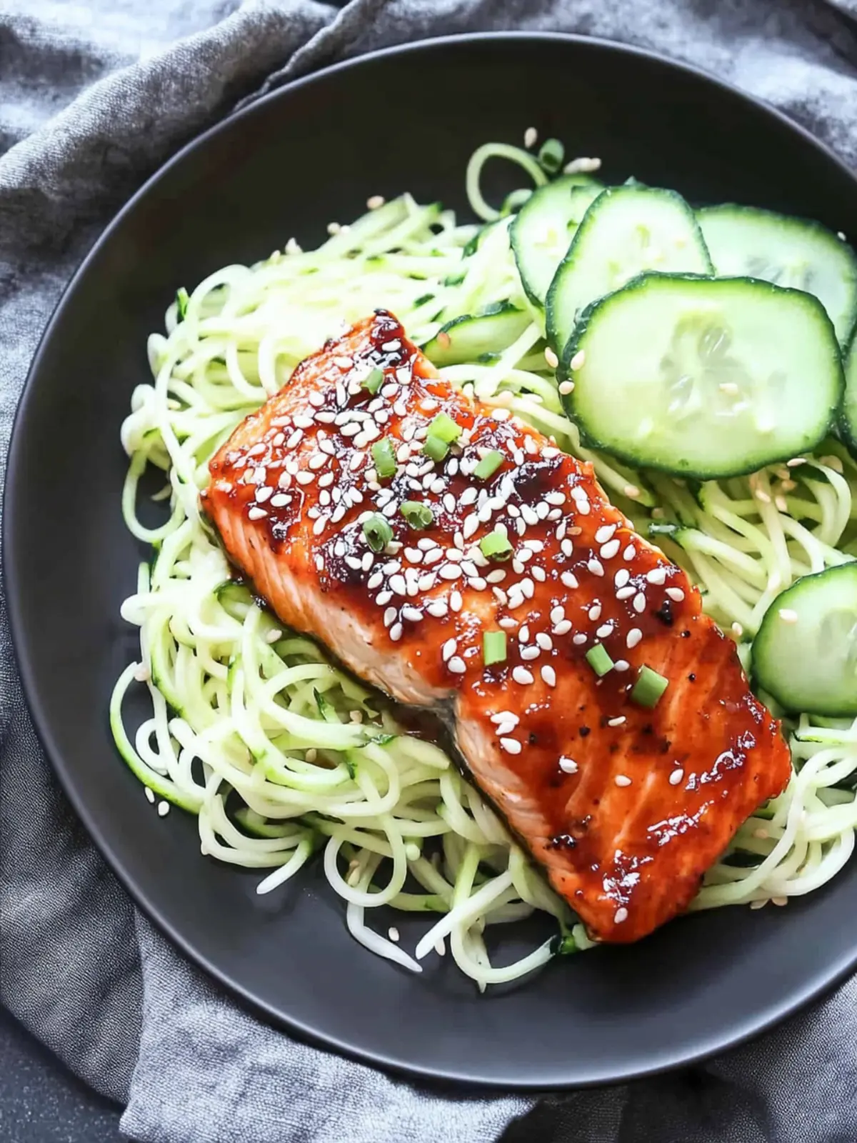 Sweet Glazed Korean Salmon over Sesame Cucumber Noodles Bliss 5 Sweet Glazed Korean Salmon over Sesame Cucumber Noodles