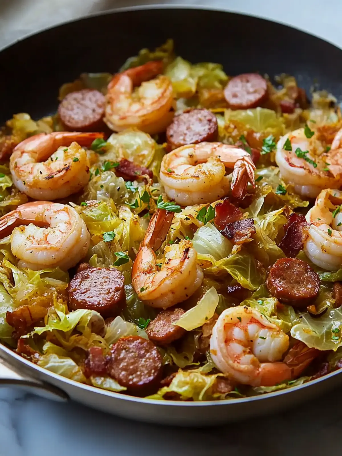 Fried Cabbage with Shrimp, Sausage & Bacon: A Southern Delight 5 Fried Cabbage with Shrimp, Sausage & Bacon