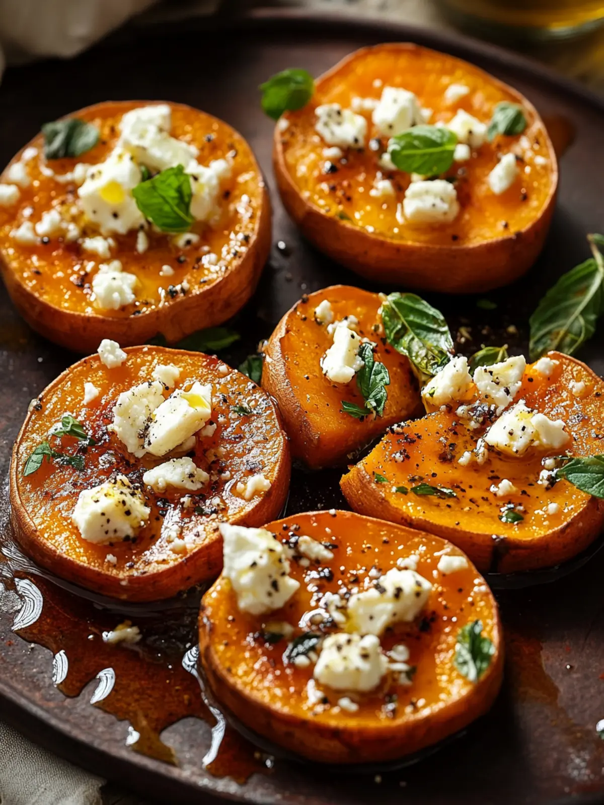 Delicious Roasted Sweet Potato Rounds with Honey & Feta Bliss 4 Roasted Sweet Potato Rounds with Honey & Feta