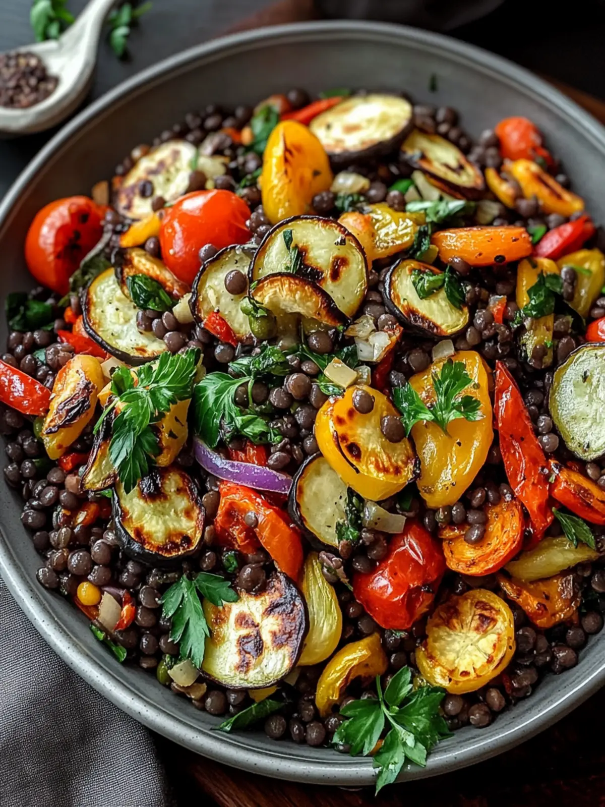 Colorful Black Lentil Salad with Roasted Vegetables Delight 3 Black Lentil Salad Roasted Vegetables