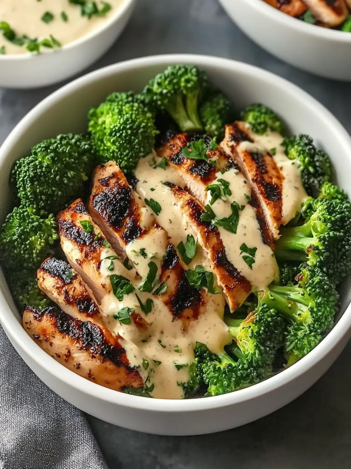 Grilled Chicken & Broccoli Bowls with Creamy Garlic Bliss 2 Grilled Chicken & Broccoli Bowls with Creamy Garlic Sauce