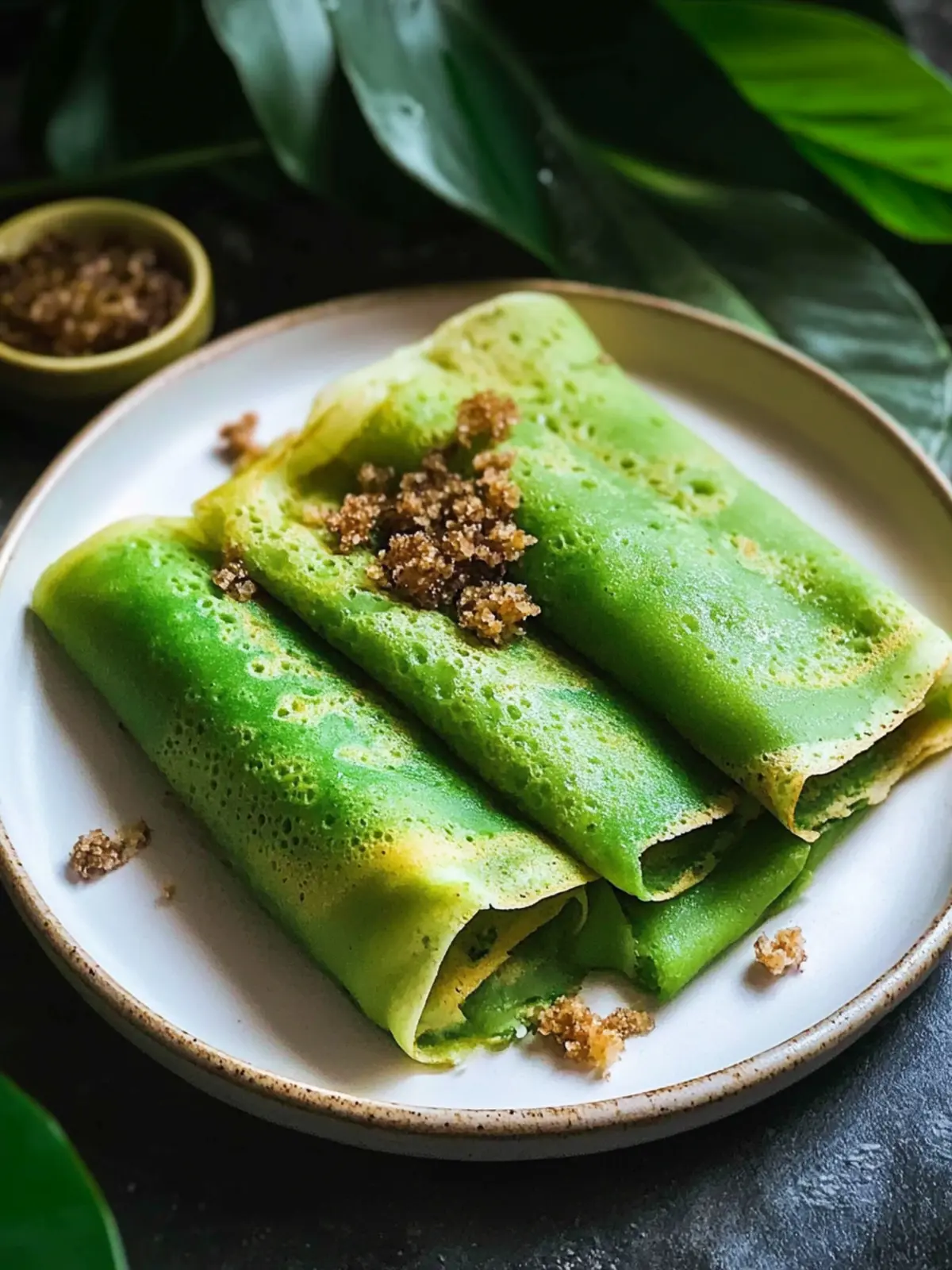 Delicious Vegan Kueh Dadar: Sweet Coconut Pandan Crepes! 3 Vegan Kueh Dadar (Coconut Pandan Crepes)