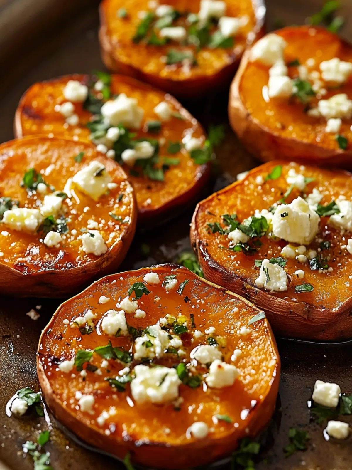 Delicious Roasted Sweet Potato Rounds with Honey & Feta Bliss 2 Roasted Sweet Potato Rounds with Honey & Feta