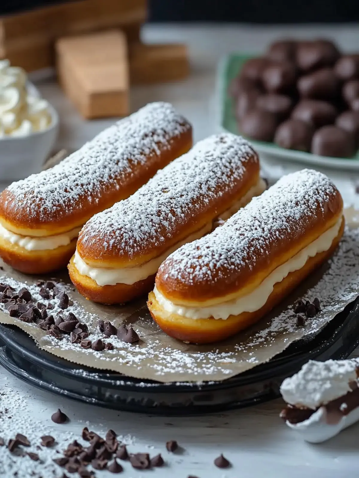 Long Donuts with Chocolate Cream: Easy Recipe for Home Bakers 2 Long Donuts with Chocolate Cream