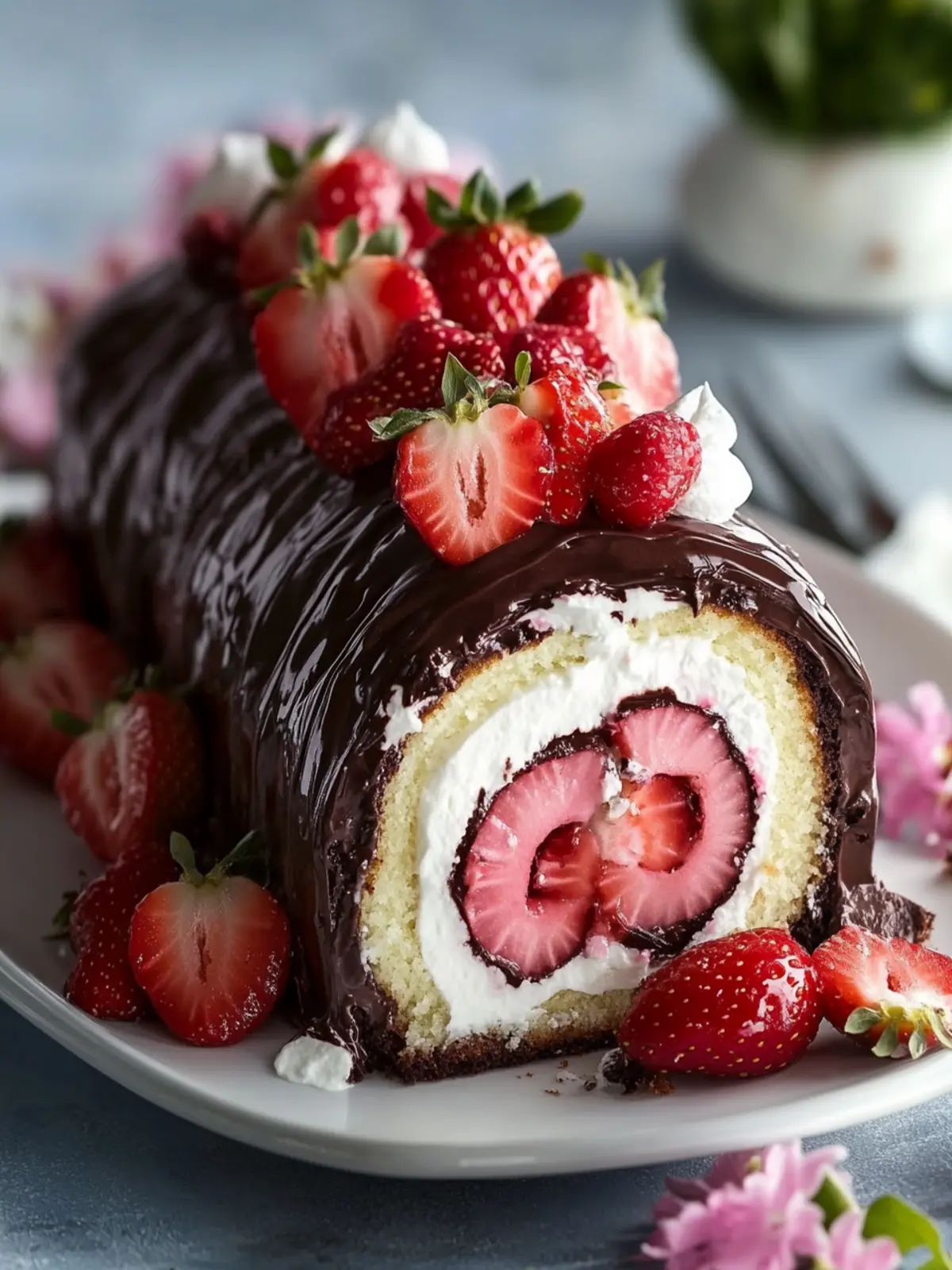 Decadent Chocolate-Covered Strawberry Swiss Roll Cake Delight 2 Chocolate-Covered Strawberry Swiss Roll Cake