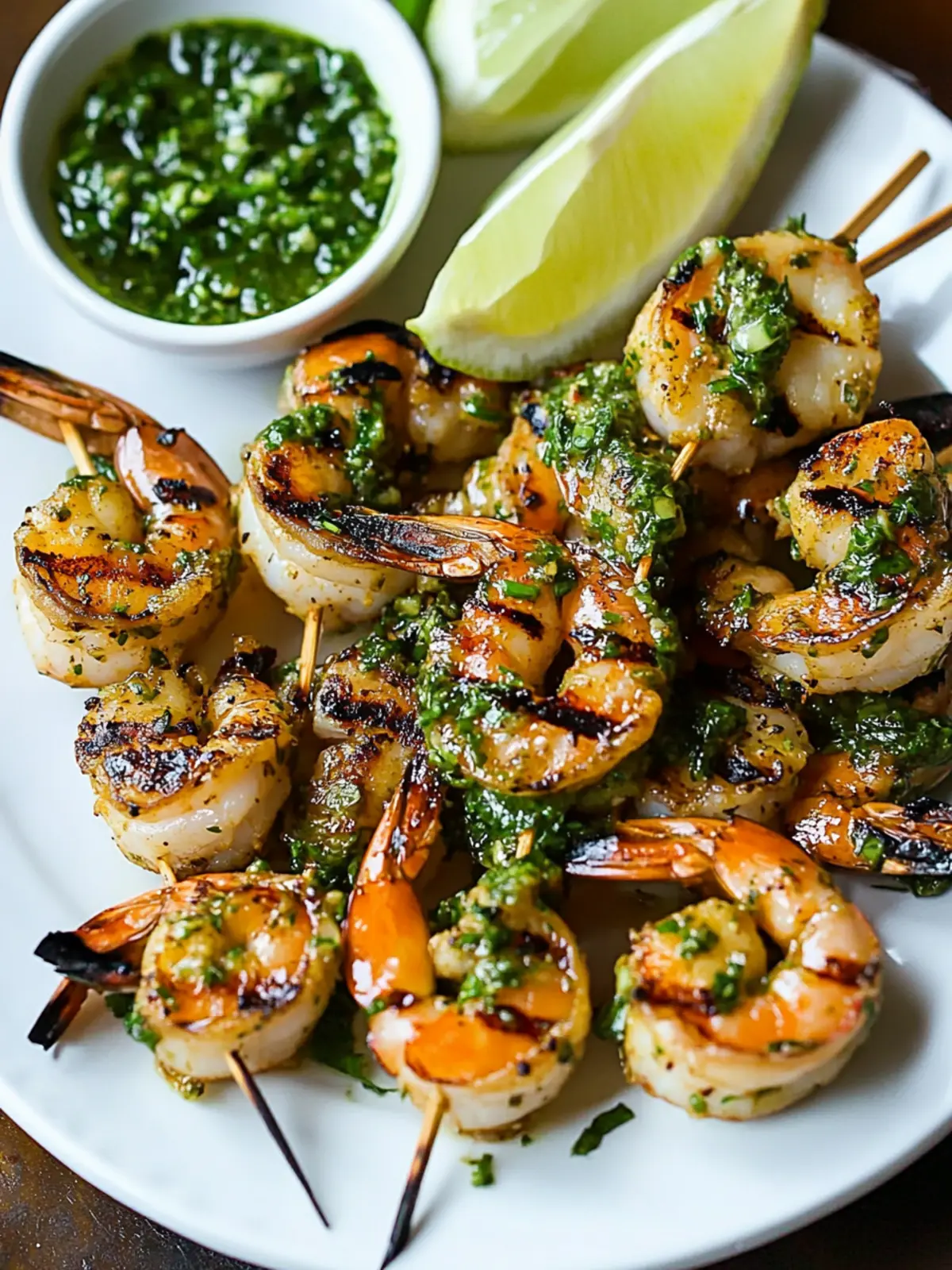 Spicy Grilled Gulf Shrimp Kabobs with Chimichurri Bliss 2 Spicy Grilled Gulf Shrimp Kabobs with Chimichurri over Grilled Garlic Scapes