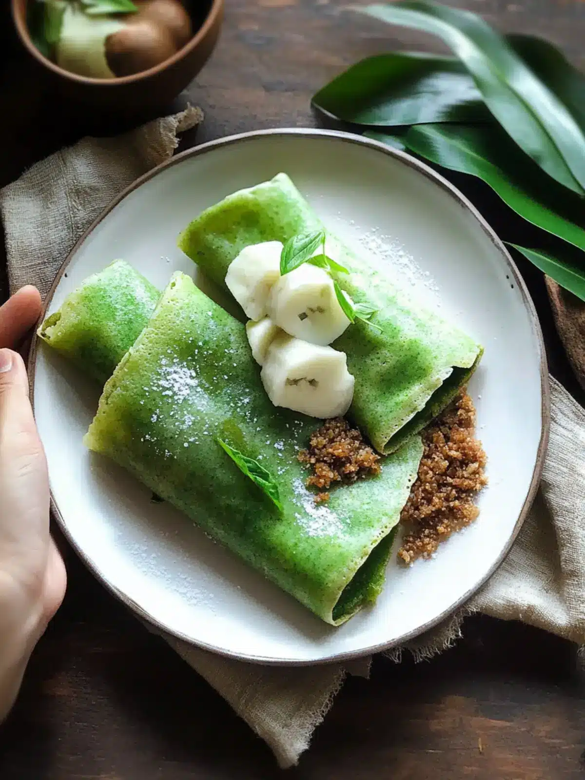 Delicious Vegan Kueh Dadar: Sweet Coconut Pandan Crepes! 5 Vegan Kueh Dadar (Coconut Pandan Crepes)