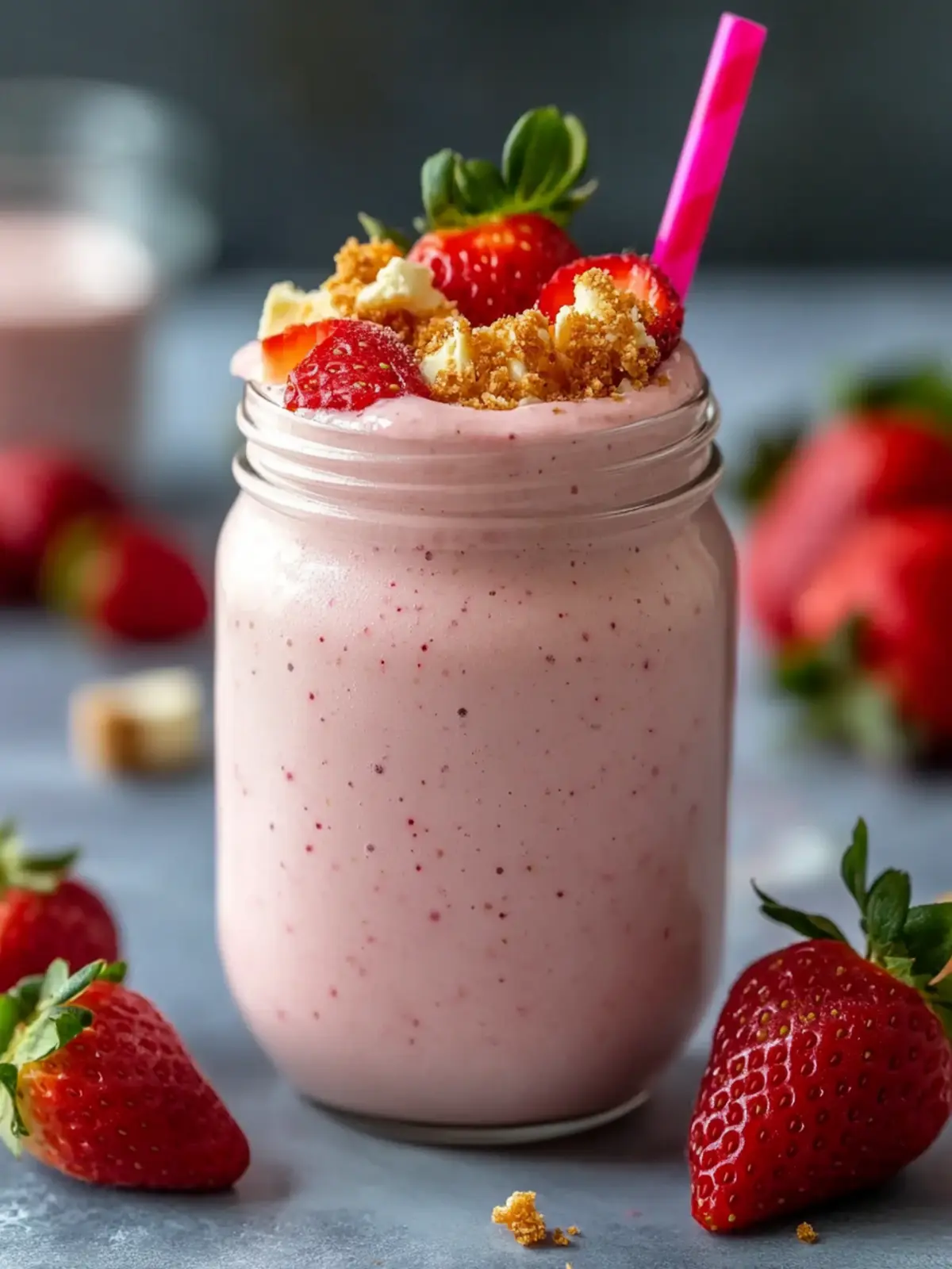 Creamy Strawberry Cheesecake Protein Smoothie for a Power Boost 3 Strawberry Cheesecake Protein Smoothie