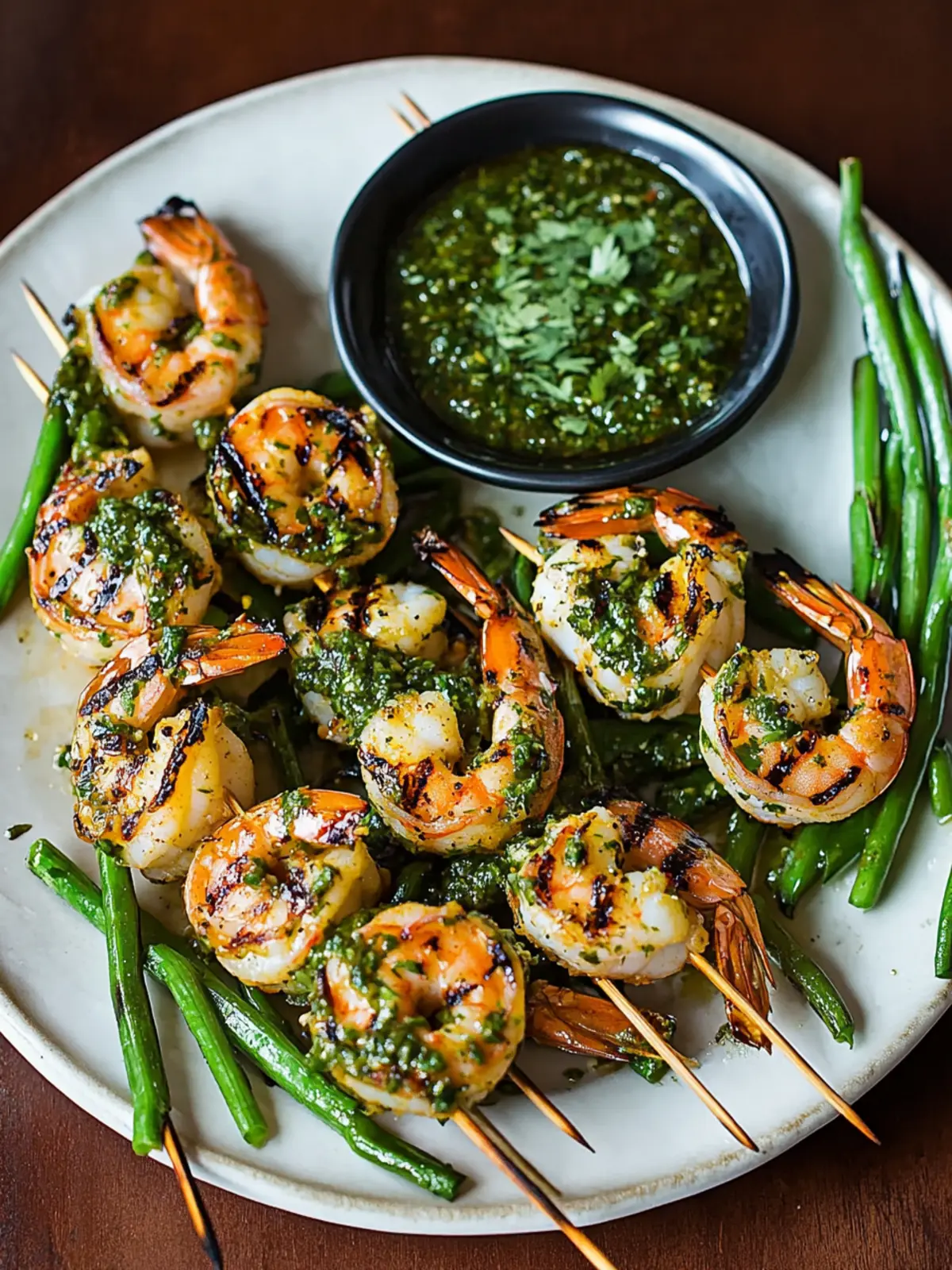 Spicy Grilled Gulf Shrimp Kabobs with Chimichurri Bliss 5 Spicy Grilled Gulf Shrimp Kabobs with Chimichurri over Grilled Garlic Scapes