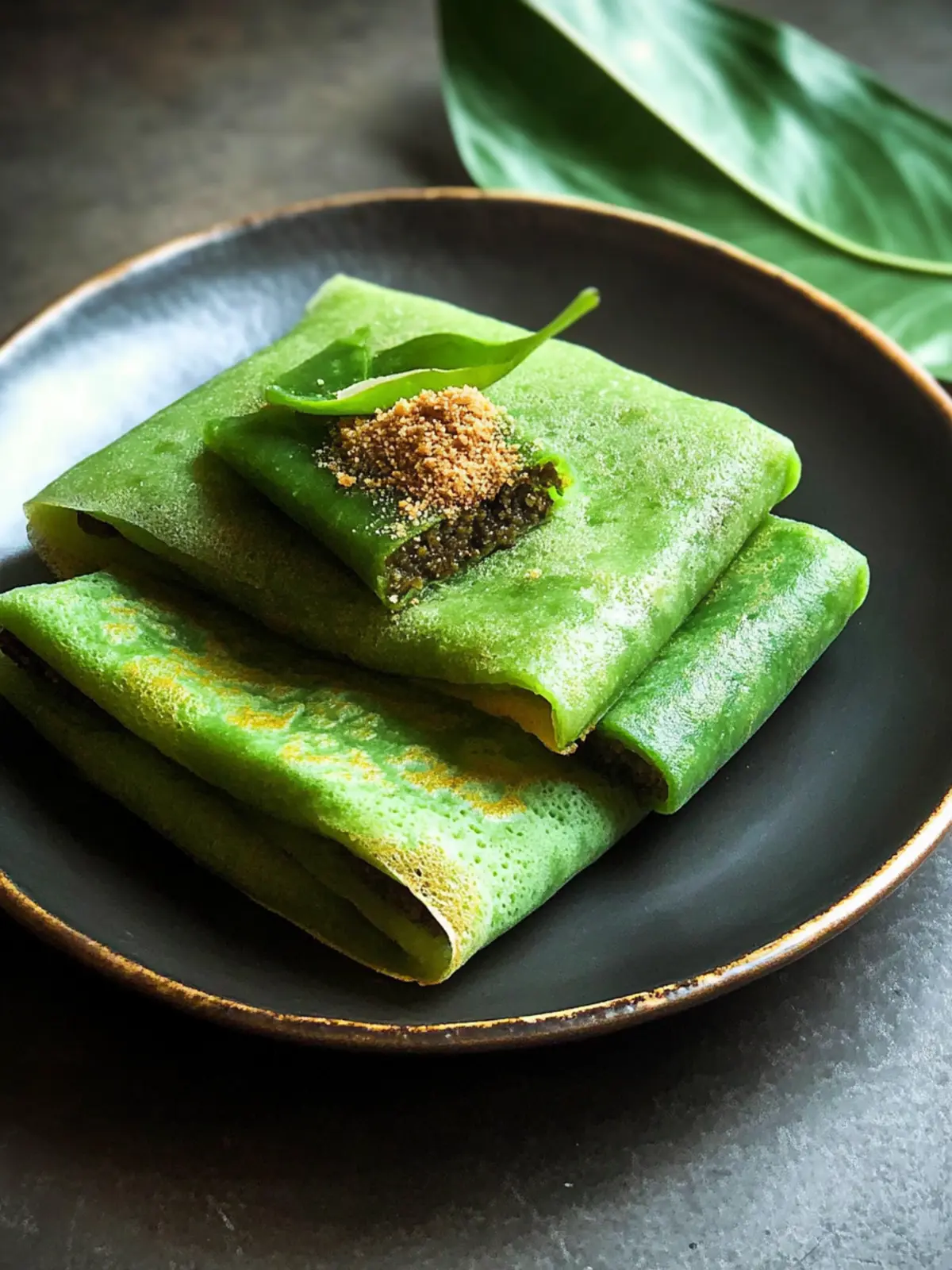 Delicious Vegan Kueh Dadar: Sweet Coconut Pandan Crepes! 2 Vegan Kueh Dadar (Coconut Pandan Crepes)