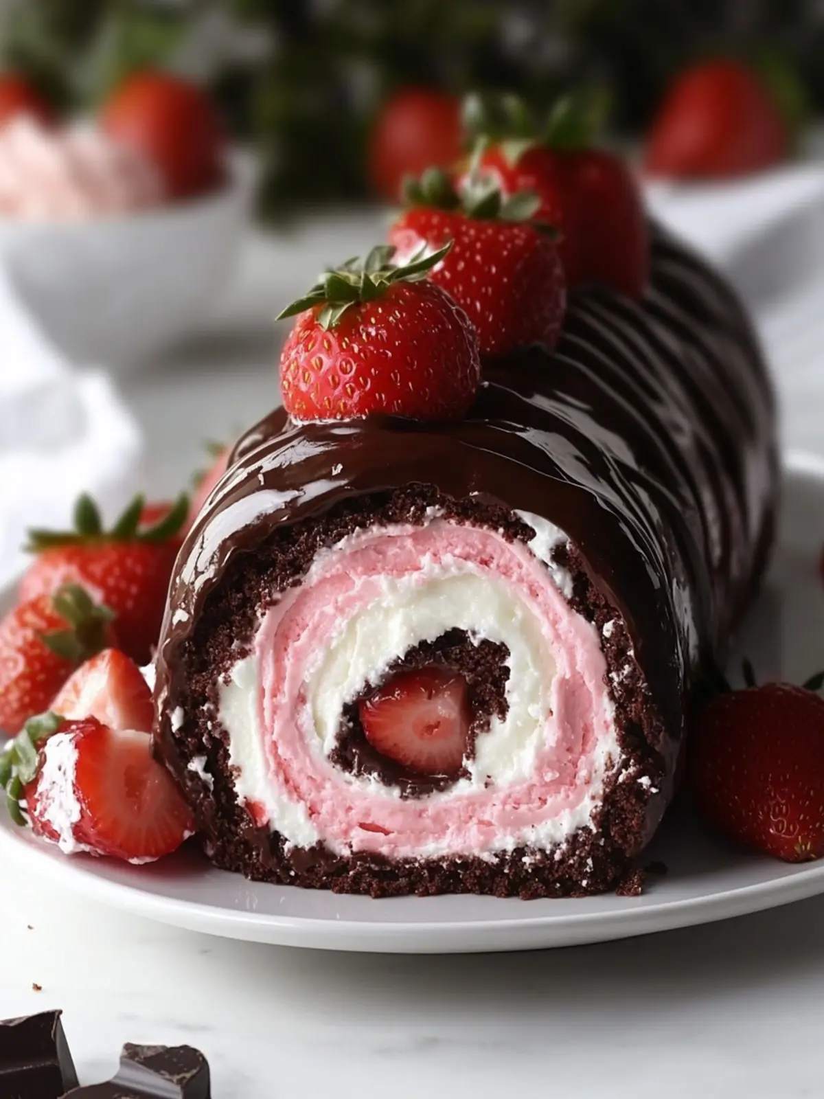 Decadent Chocolate-Covered Strawberry Swiss Roll Cake Delight 4 Chocolate-Covered Strawberry Swiss Roll Cake