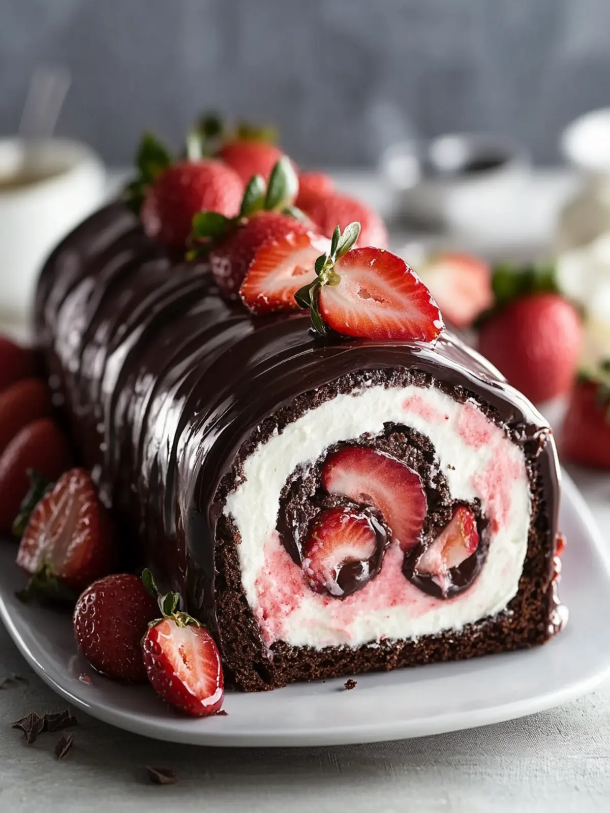 Decadent Chocolate-Covered Strawberry Swiss Roll Cake Delight 5 Chocolate-Covered Strawberry Swiss Roll Cake