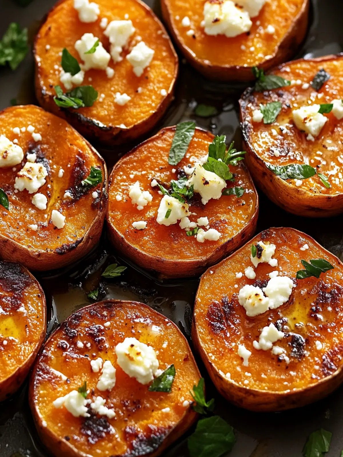 Delicious Roasted Sweet Potato Rounds with Honey & Feta Bliss 3 Roasted Sweet Potato Rounds with Honey & Feta