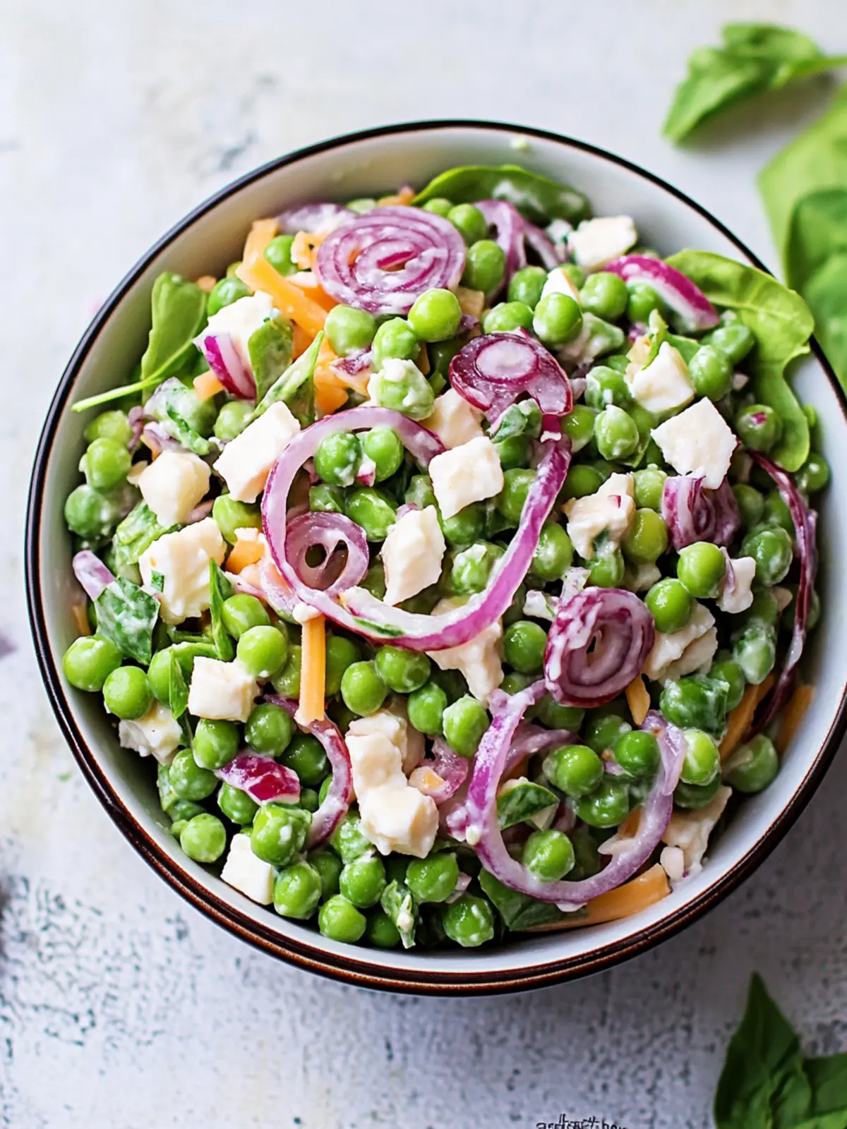 Zesty Pea Salad Recipe with Red Onions and Cheese Bliss 3 Pea Salad Recipe with Red Onions and Cheese