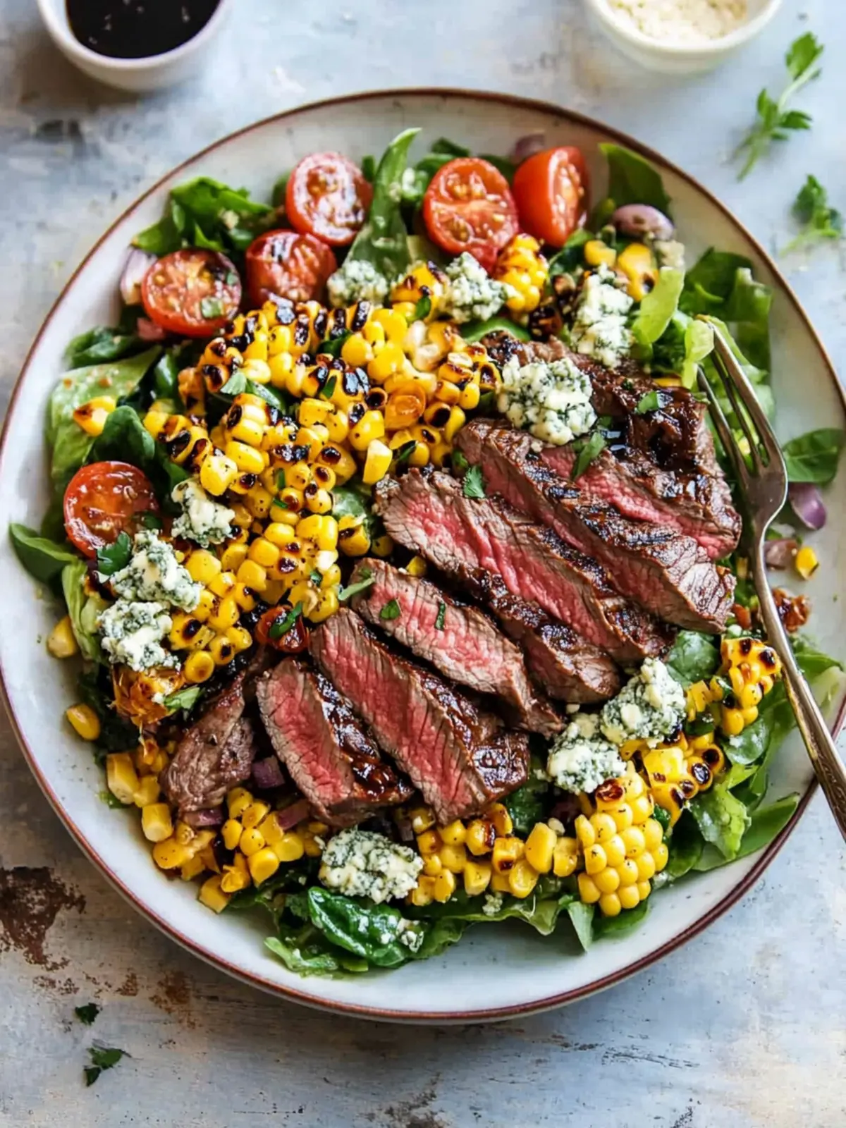 Balsamic Steak Gorgonzola Salad with Grilled Corn Magic 3 Balsamic Steak Gorgonzola Salad with Grilled Corn