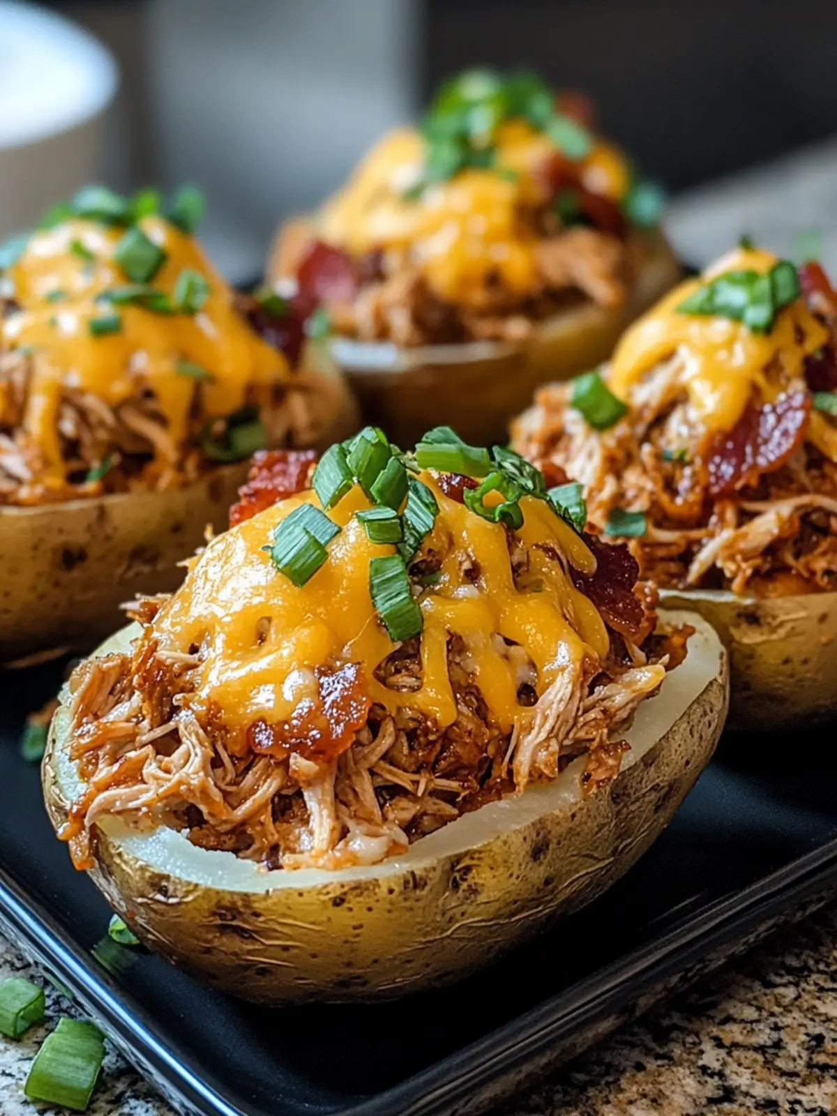 Bacon Ranch Pulled Pork Stuffed Potatoes