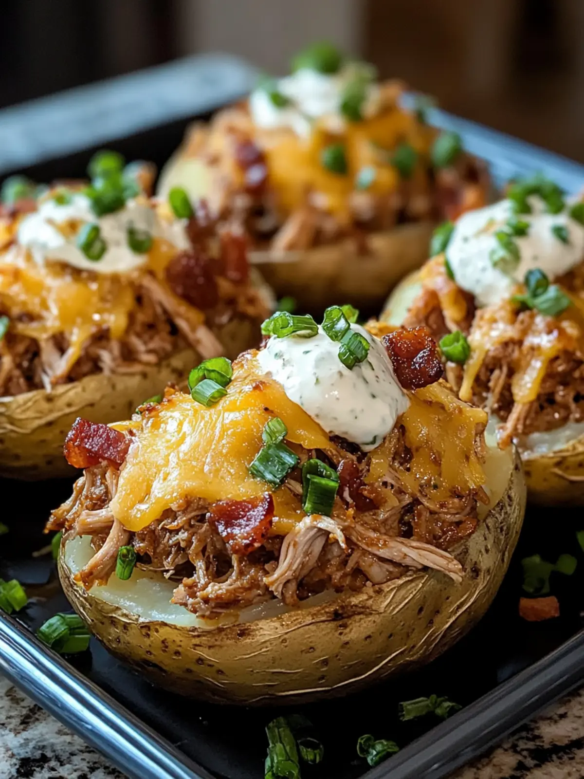 Bacon Ranch Pulled Pork Stuffed Potatoes