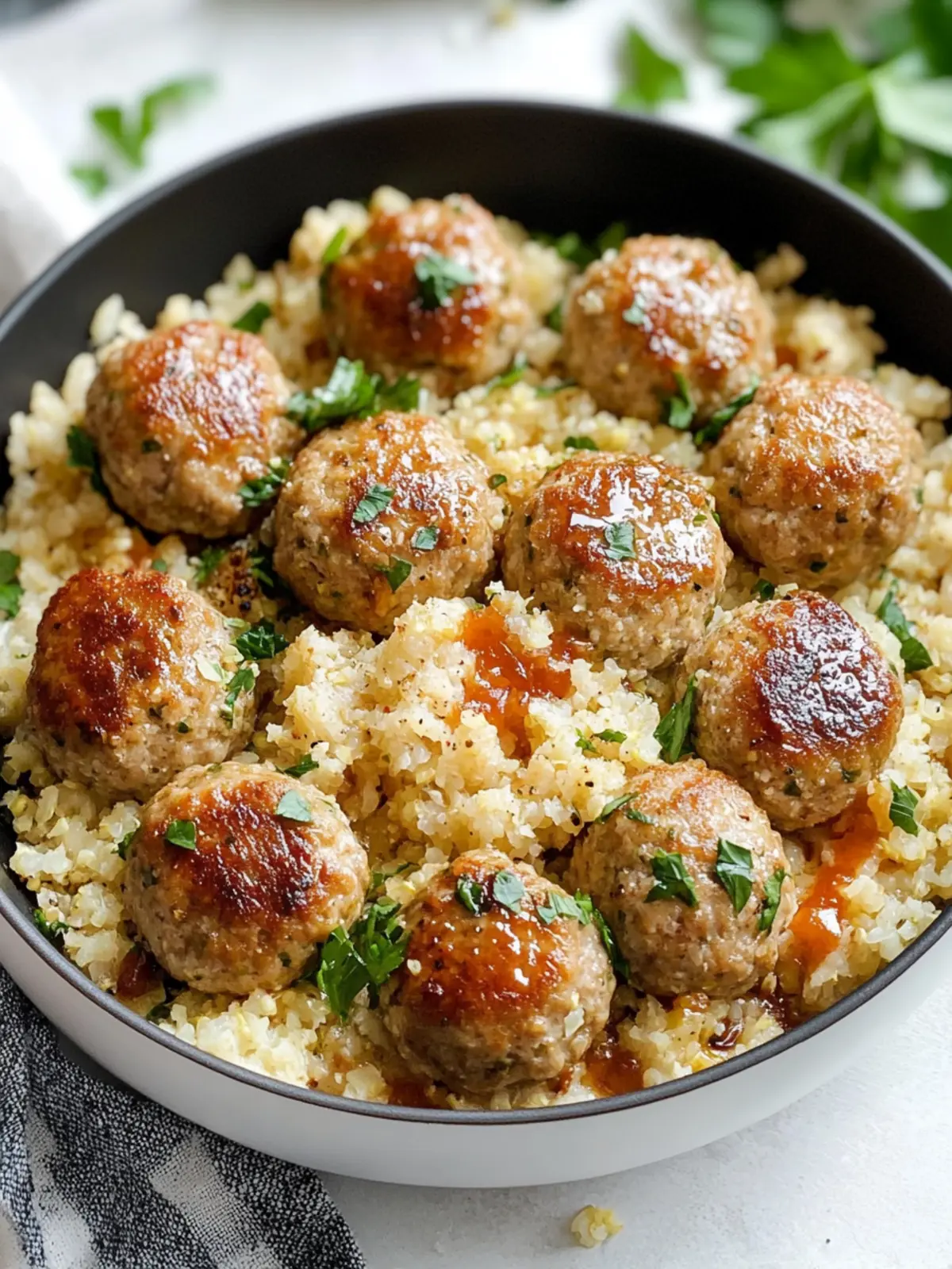 Cheesy Turkey Meatballs with Cauliflower Rice - Guilt-Free Yum 4 Cheesy Turkey Meatballs with Cauliflower Rice