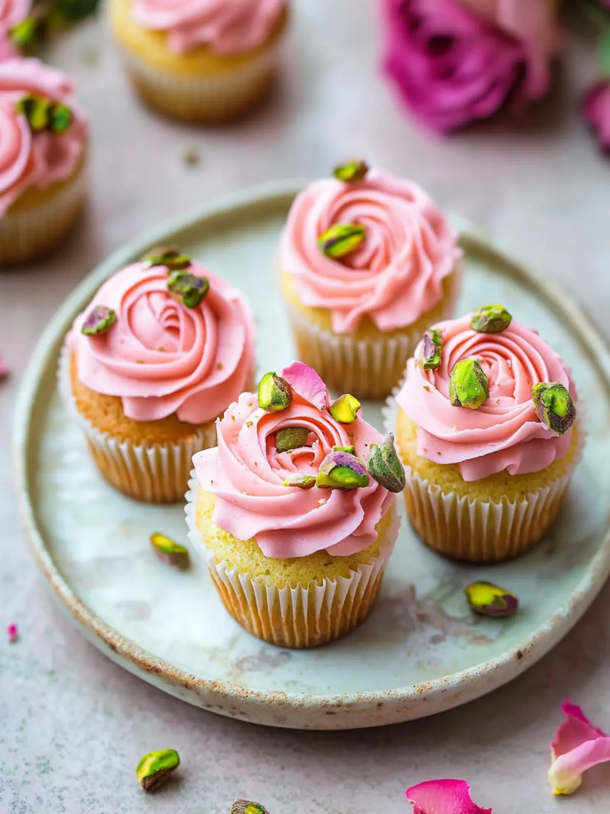 Delightful Vegan Mini Rose Pistachio Cupcakes for Every Celebration 3 Vegan Mini Rose Pistachio Cupcakes