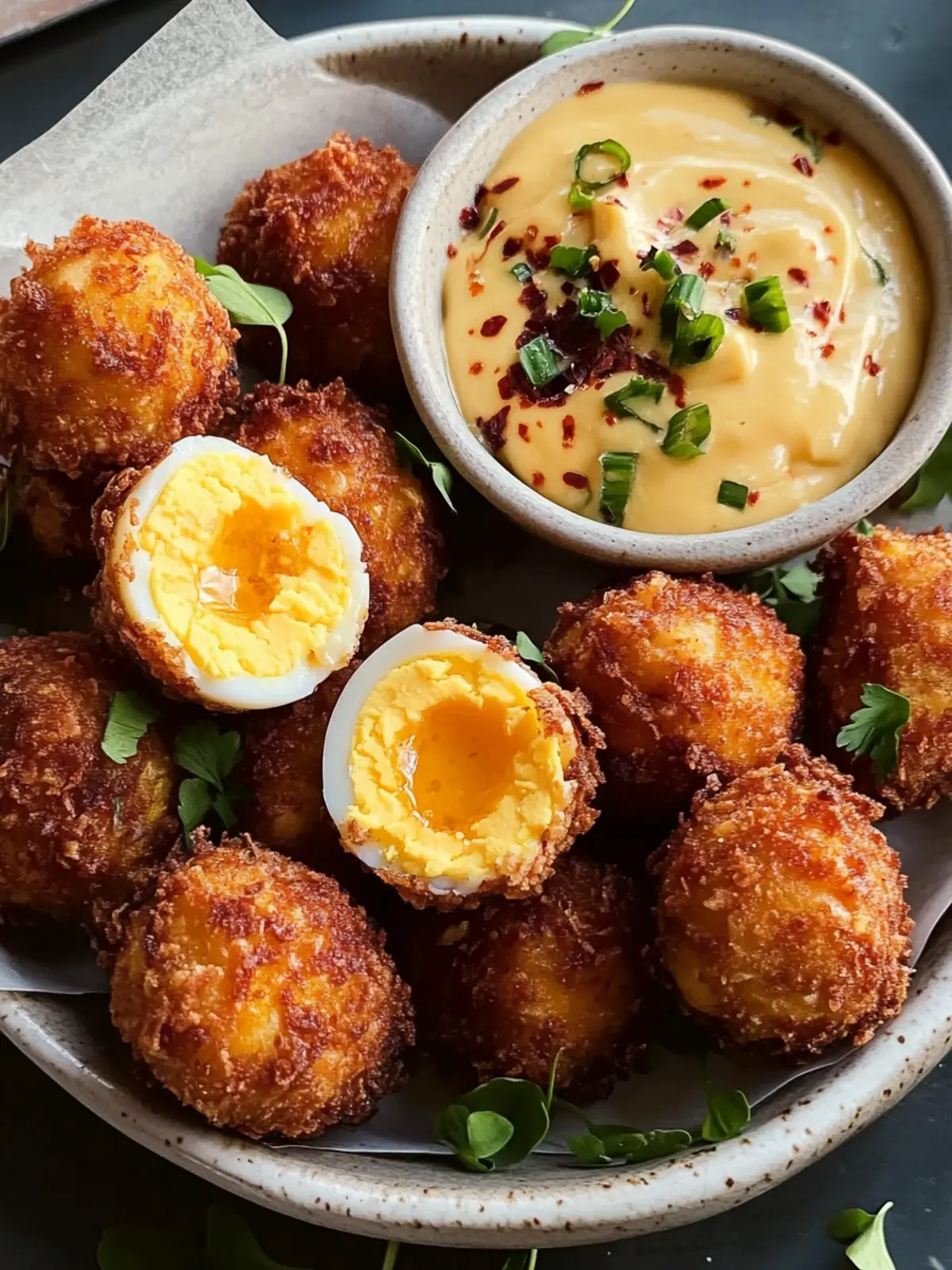 Crispy Deviled Egg Croquettes with Spicy Aioli Bliss 5 Crispy Deviled Egg Croquettes with Spicy Aioli