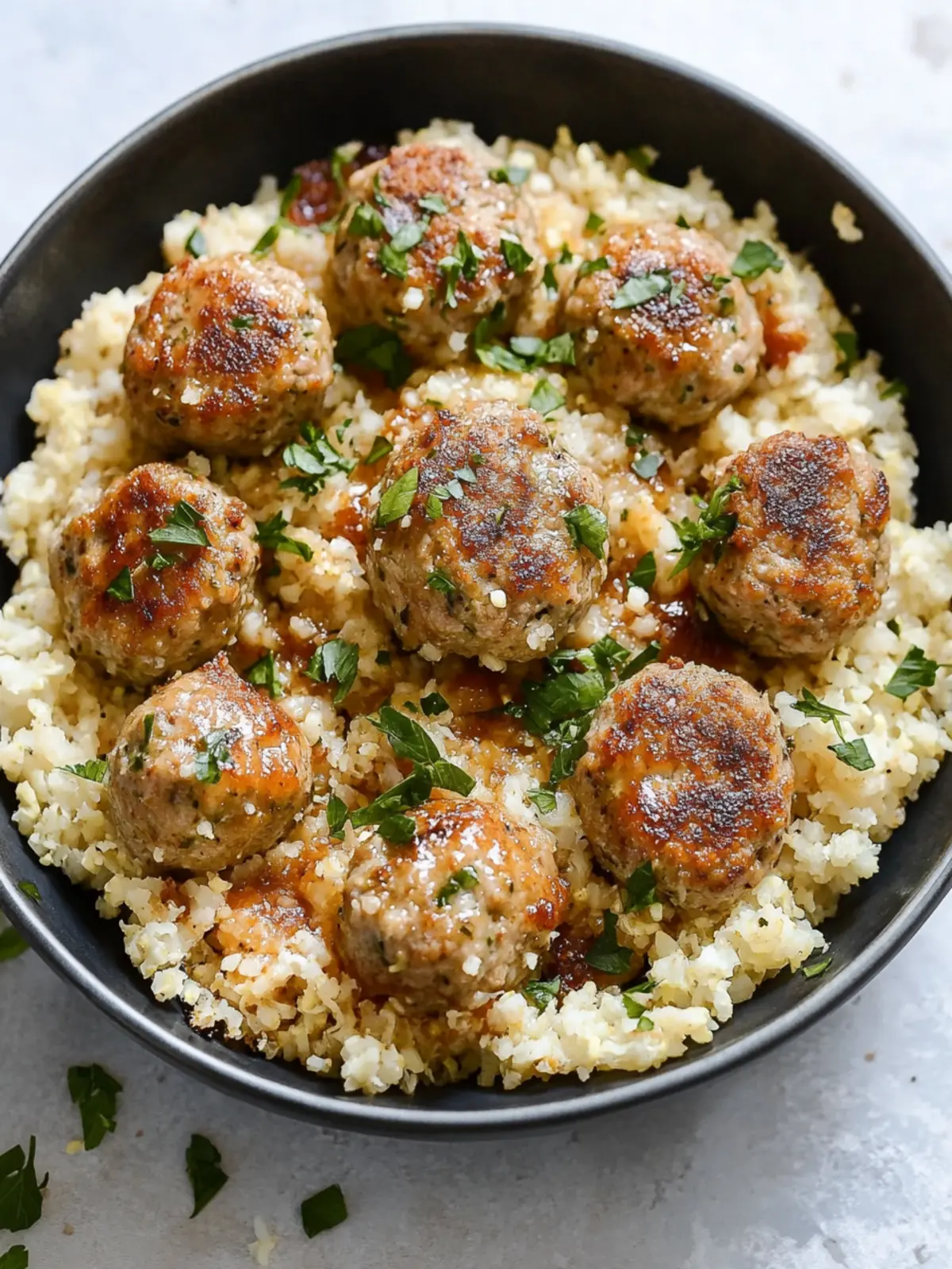 Cheesy Turkey Meatballs with Cauliflower Rice - Guilt-Free Yum 3 Cheesy Turkey Meatballs with Cauliflower Rice