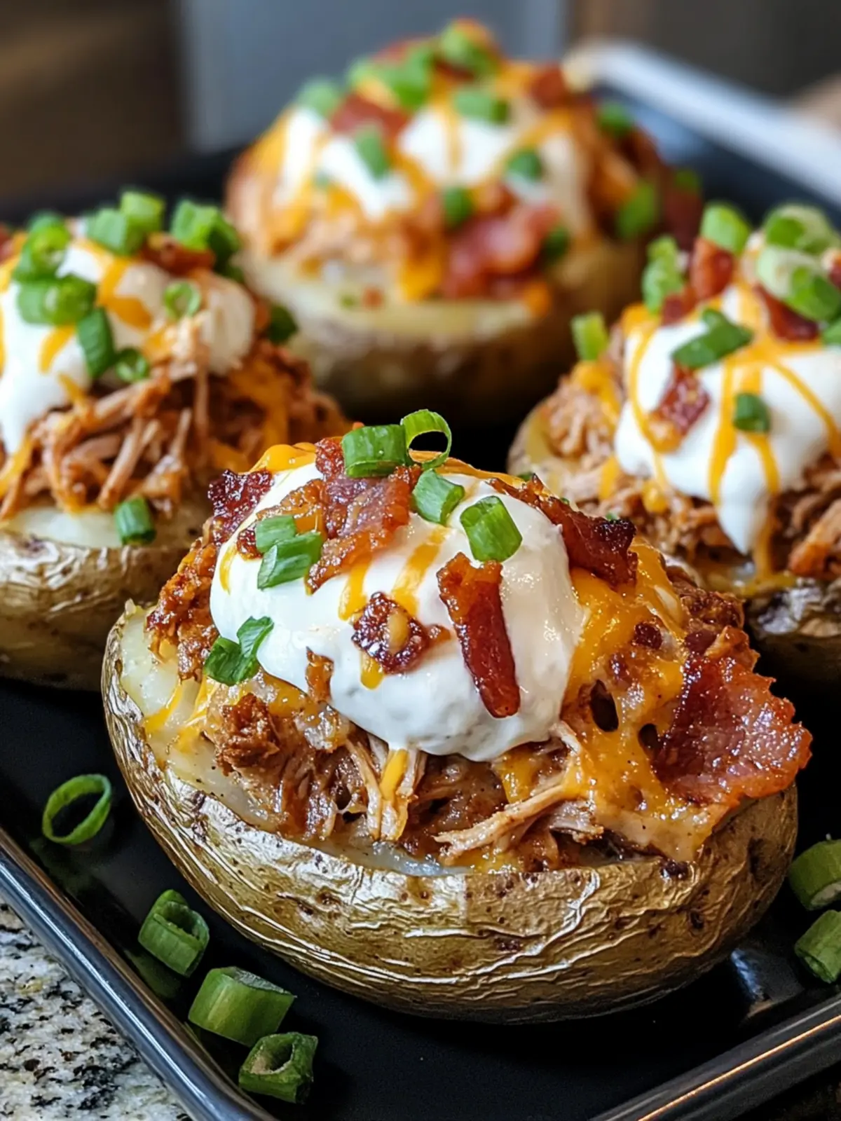 Bacon Ranch Pulled Pork Stuffed Potatoes