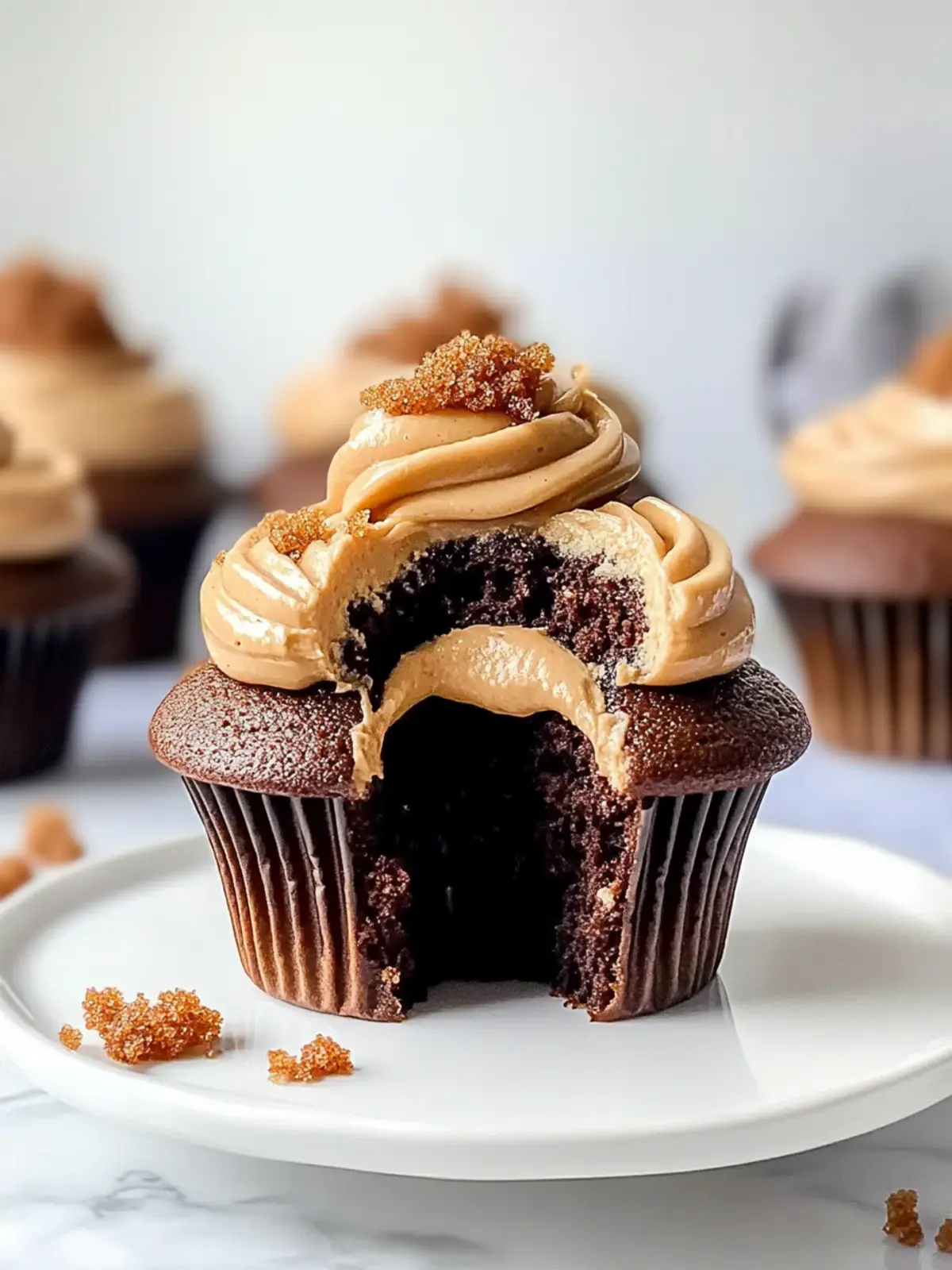 Decadent Chocolate Biscoff Cupcakes with Gooey Caramel Center 4 Chocolate Biscoff Cupcakes