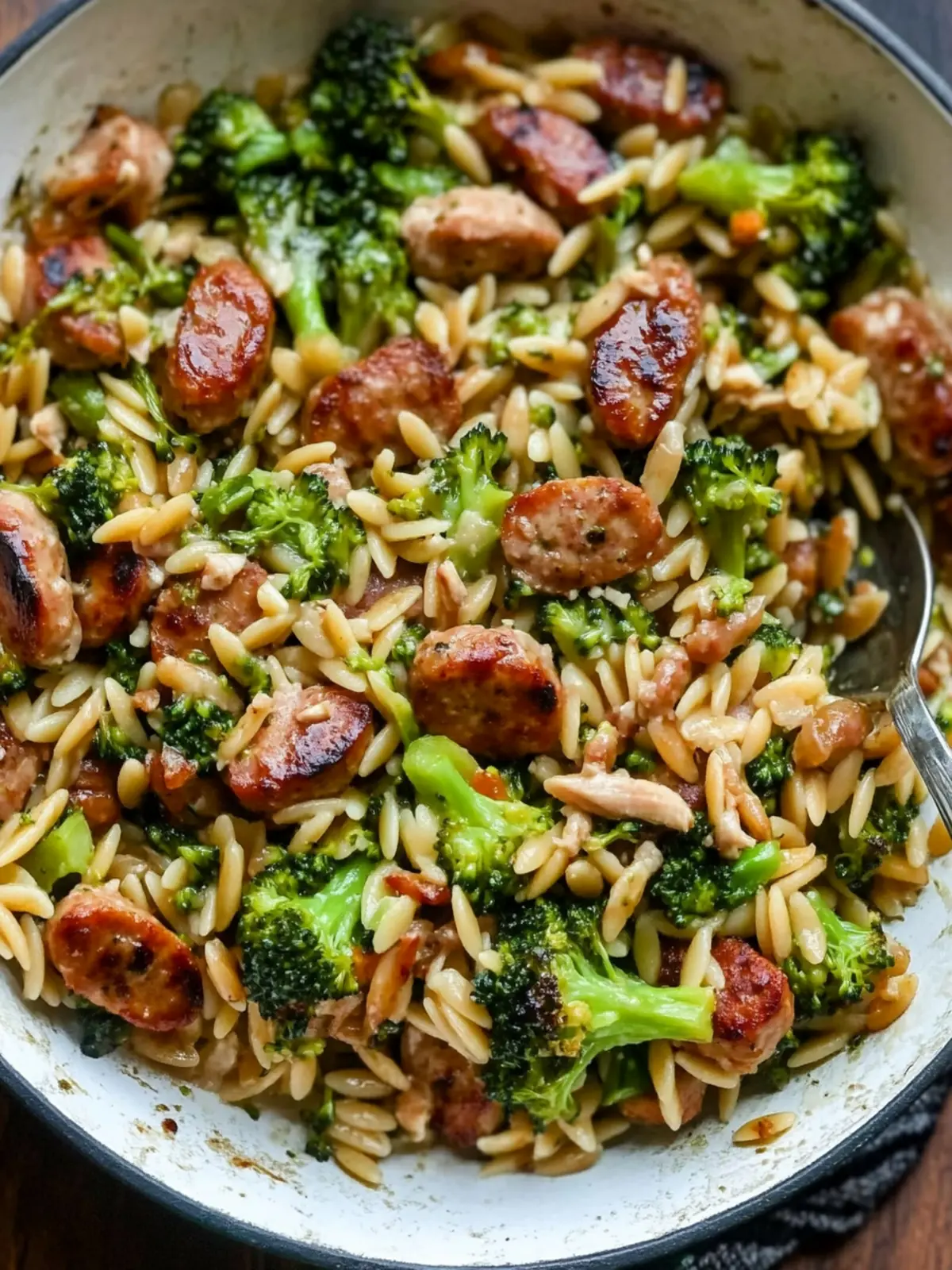 Savory Chicken Sausage, Broccoli, and Orzo Skillet Bliss 2 Chicken Sausage, Broccoli, and Orzo Skillet