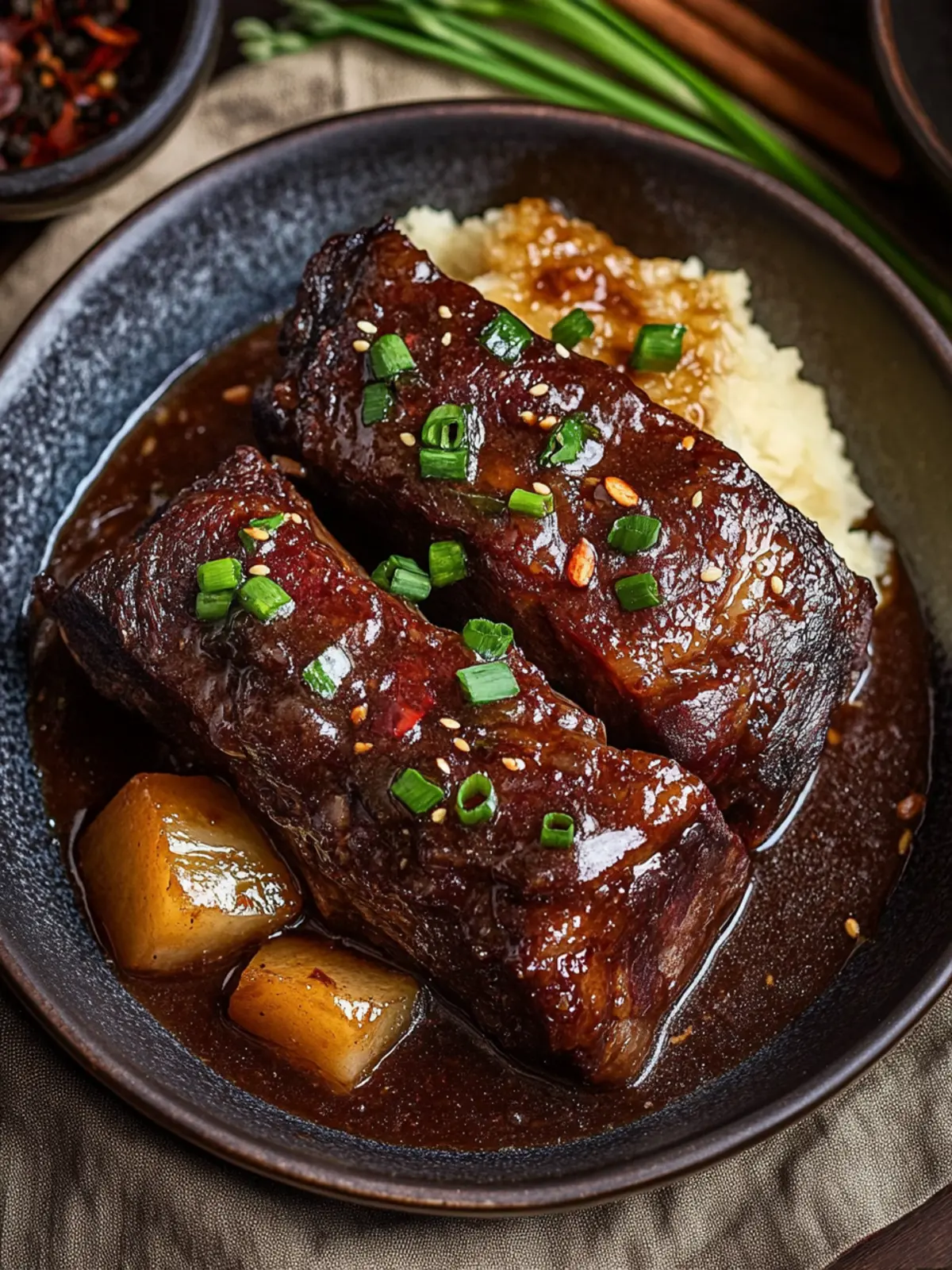 Slow Cooked Beef Short Ribs in Soy Apple Sauce Bliss 2 Slow Cooked Beef Short Ribs in Soy Apple Sauce