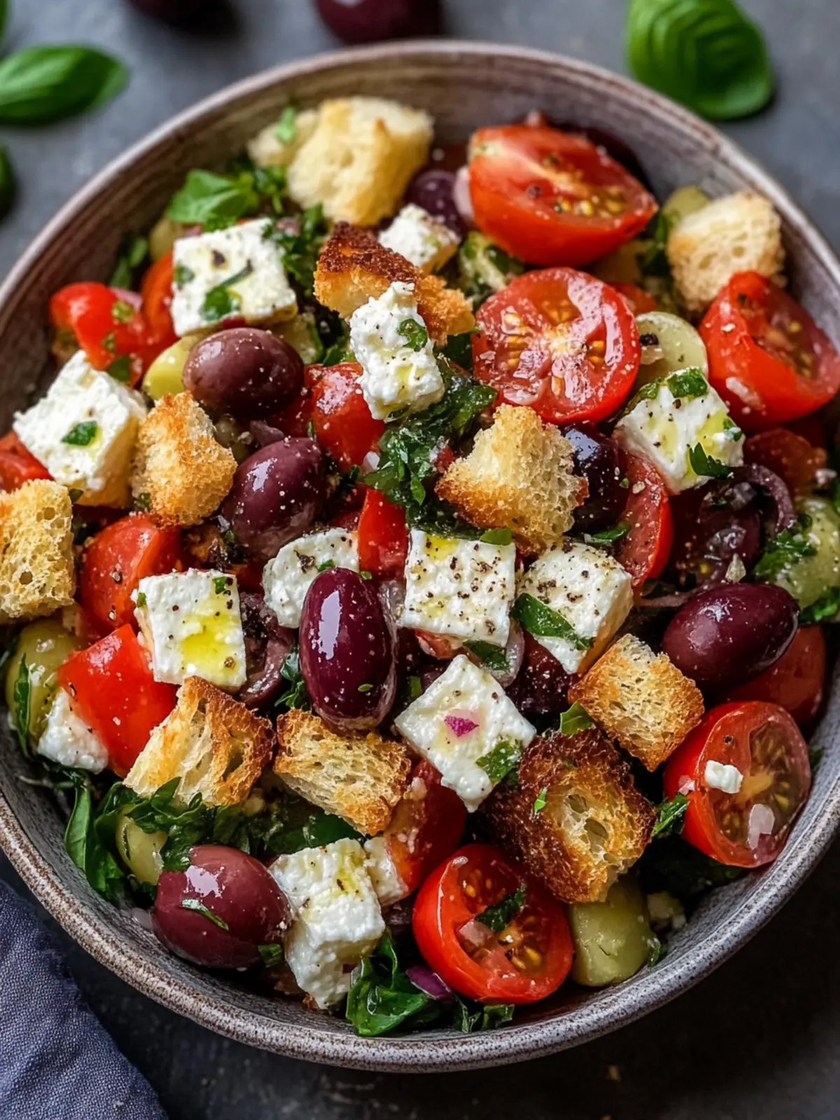 Feta, Tomato & Olive Salad with Garlicky Croutons Bliss 5 Feta, Tomato & Olive Salad with Garlicky Croutons