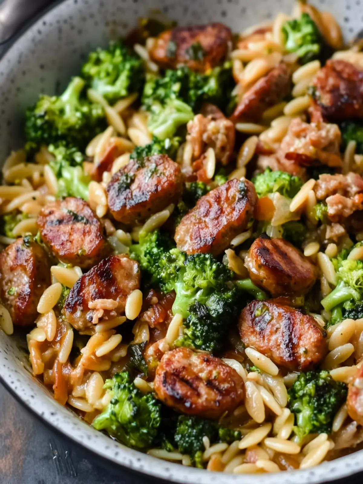 Savory Chicken Sausage, Broccoli, and Orzo Skillet Bliss 4 Chicken Sausage, Broccoli, and Orzo Skillet