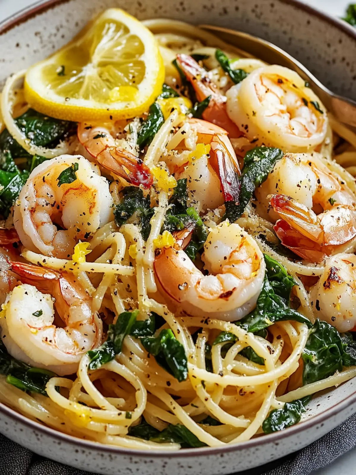 Shrimp Pasta with Lemon Garlic and Spinach