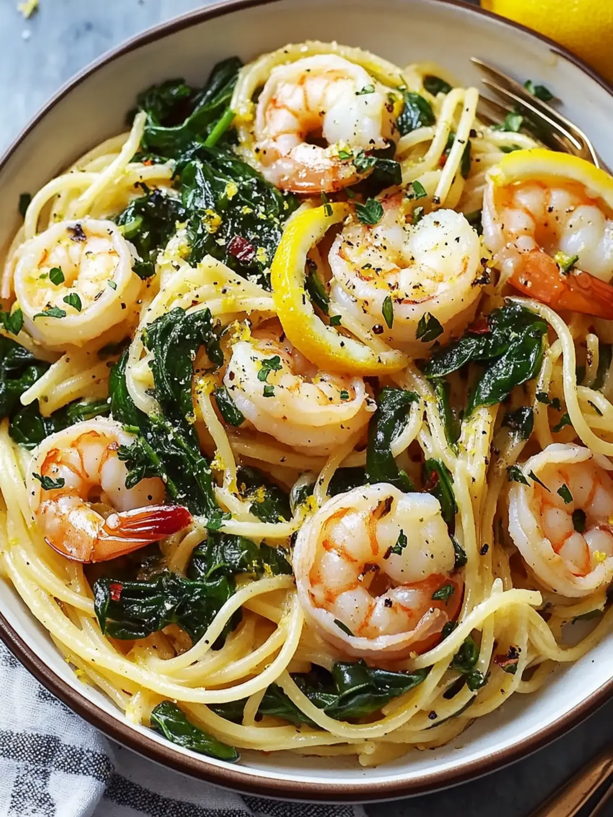Shrimp Pasta with Lemon Garlic and Spinach