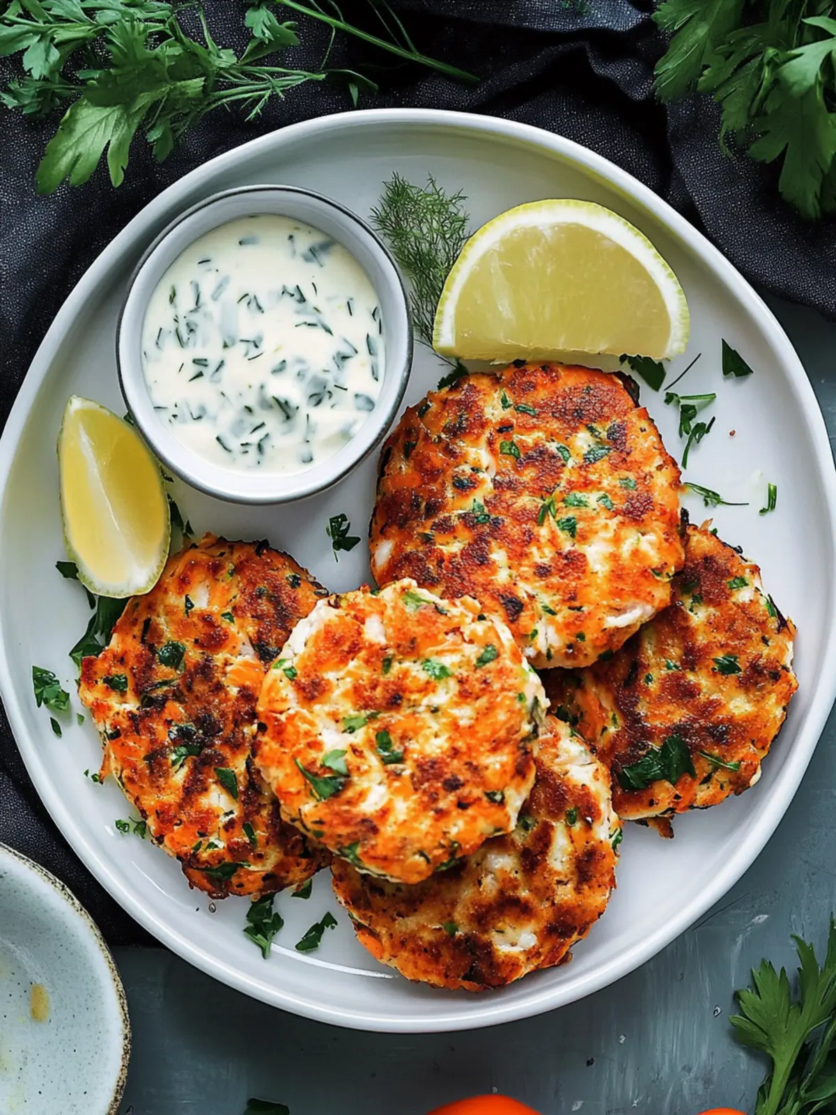 Delicious Salmon Patties with Zesty Lemon Dill Sauce 2 Salmon Patties
