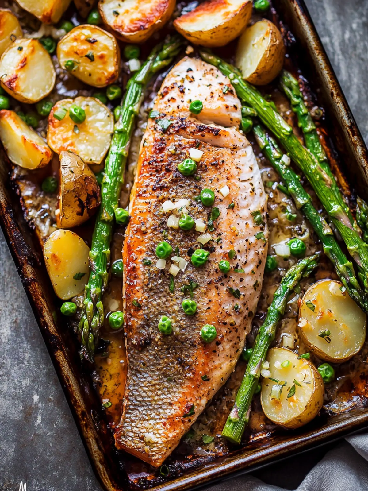 Baked Trout with Asparagus and Baby Potatoes (Easy Sheet Pan Dinner)