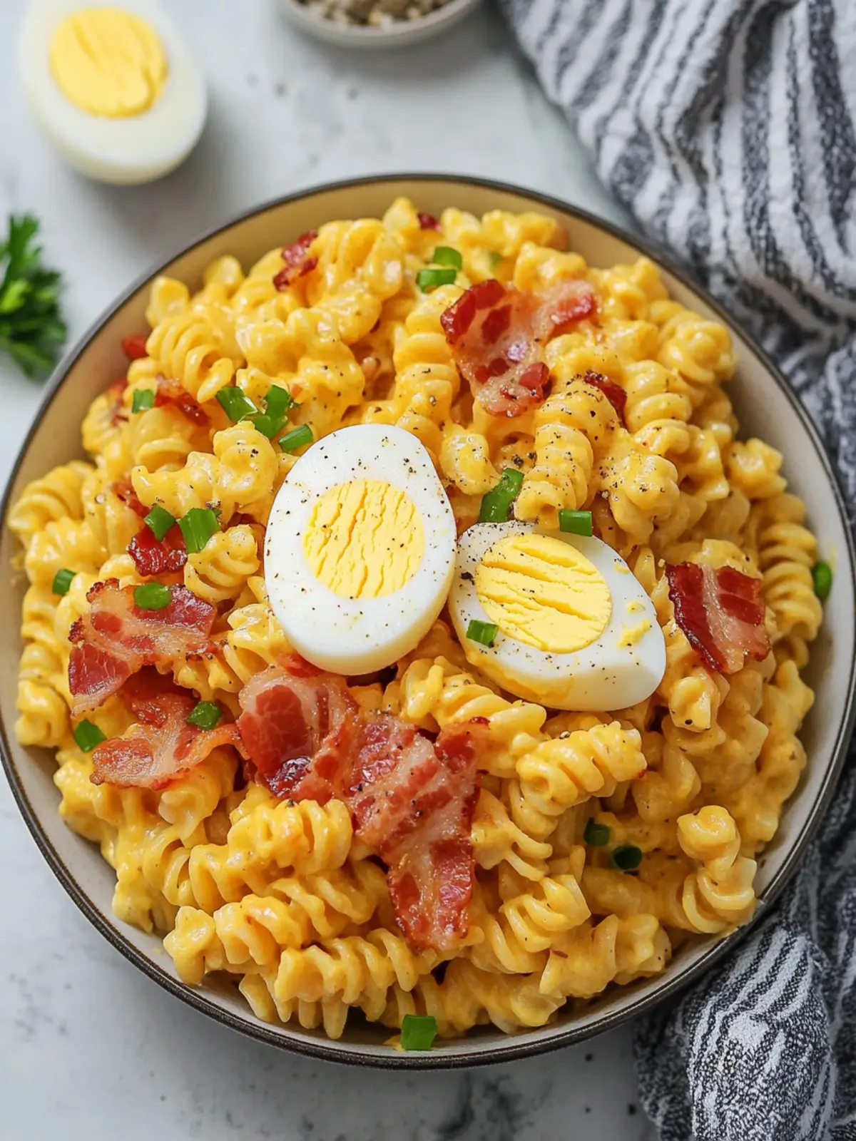 Loaded Bacon and Deviled Egg Pasta Salad