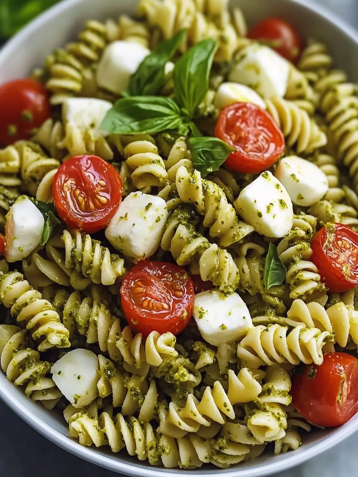 Pesto Pasta Salad Mozzarella Tomatoes Quick and Easy