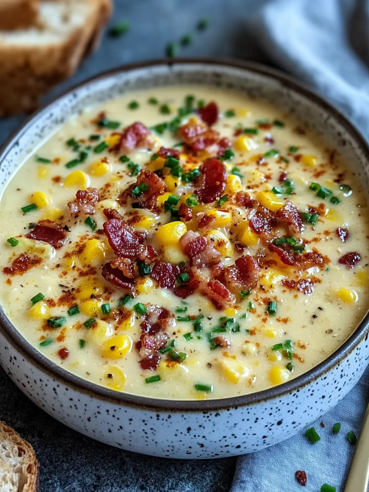 Creamy Corn Chowder with Bacon Bits Easy Recipe for Cozy Comfort