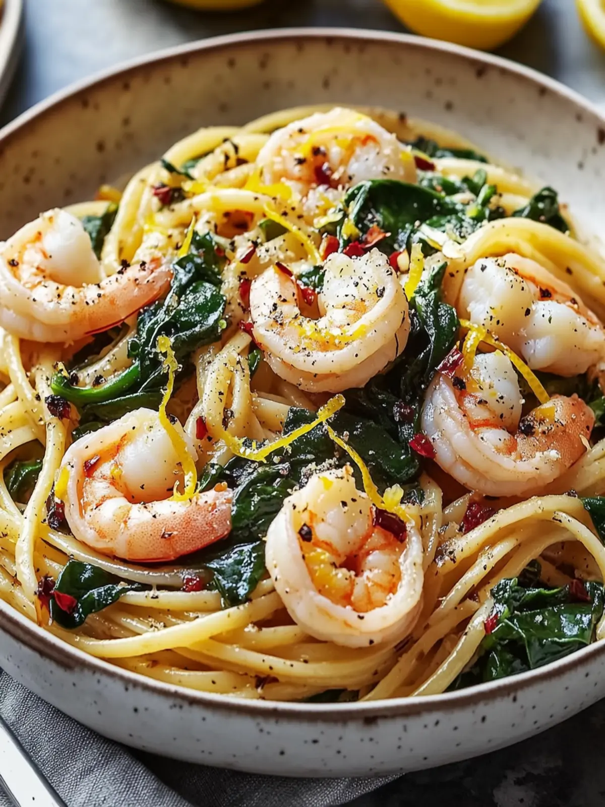 Shrimp Pasta with Lemon Garlic and Spinach