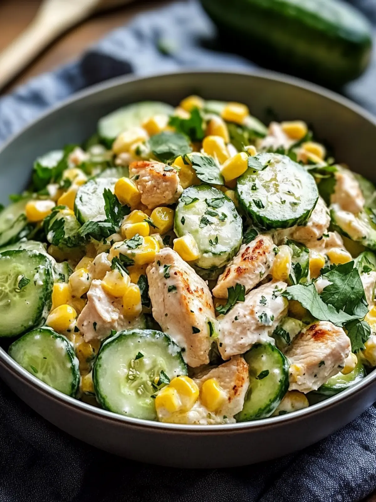 Street Corn Creamy Cucumber Chicken Salad