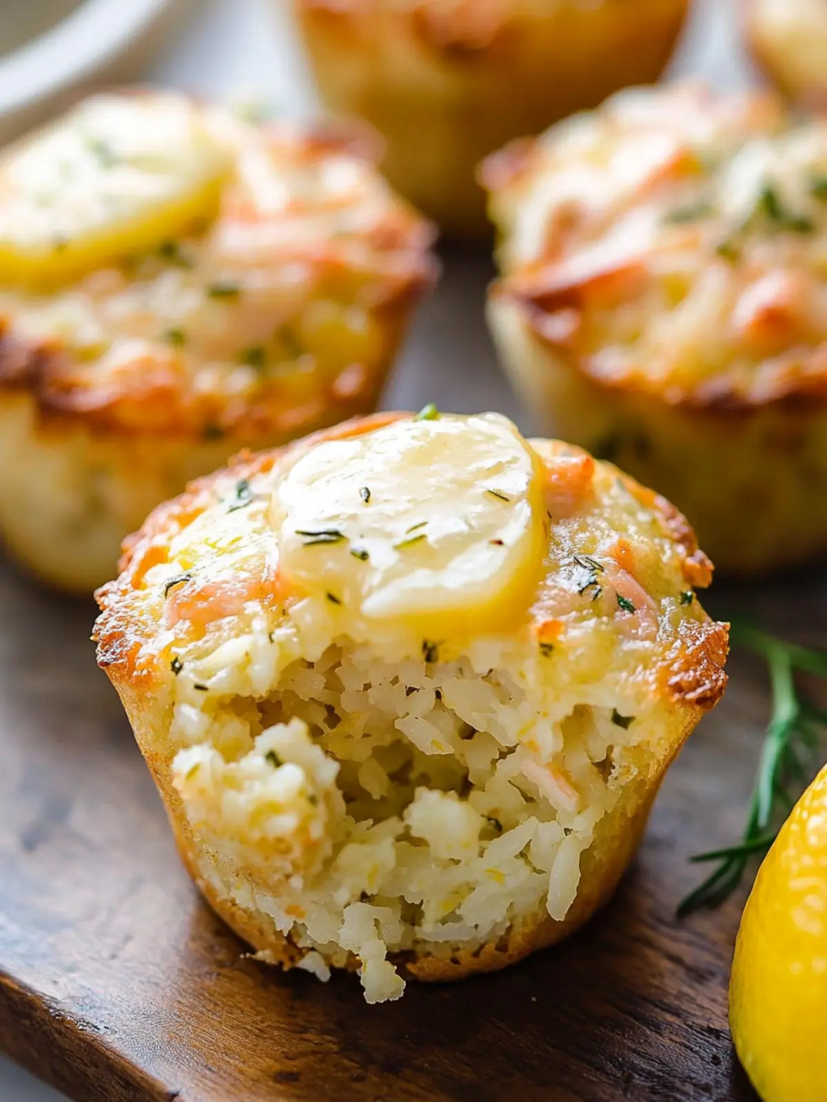 Lemon Butter Salmon Rice Muffins