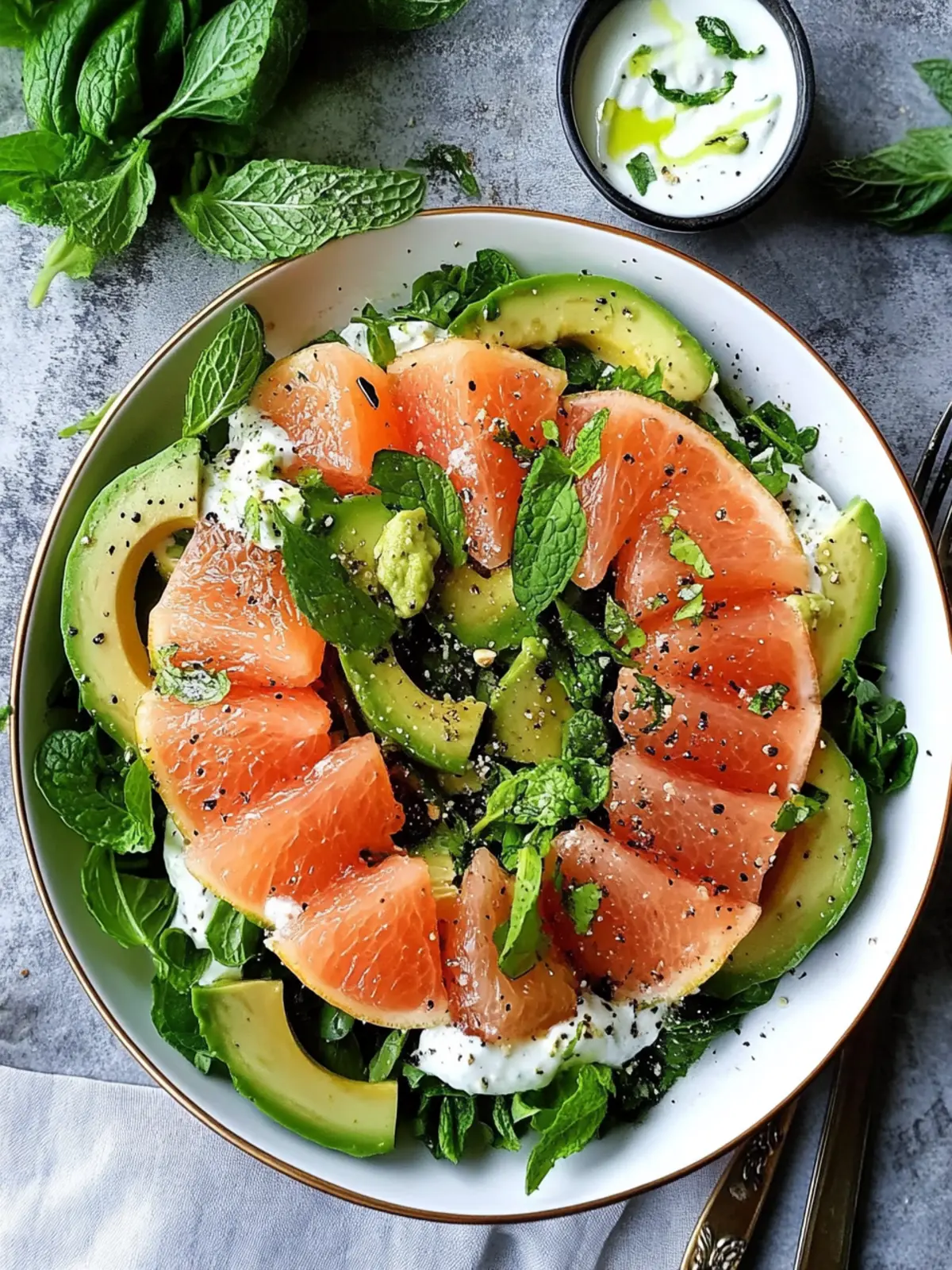 Zesty Pomelo Avocado Salad with Creamy Mint Yogurt Dressing 5 Pomelo Avocado Salad with Mint Yogurt Dressing