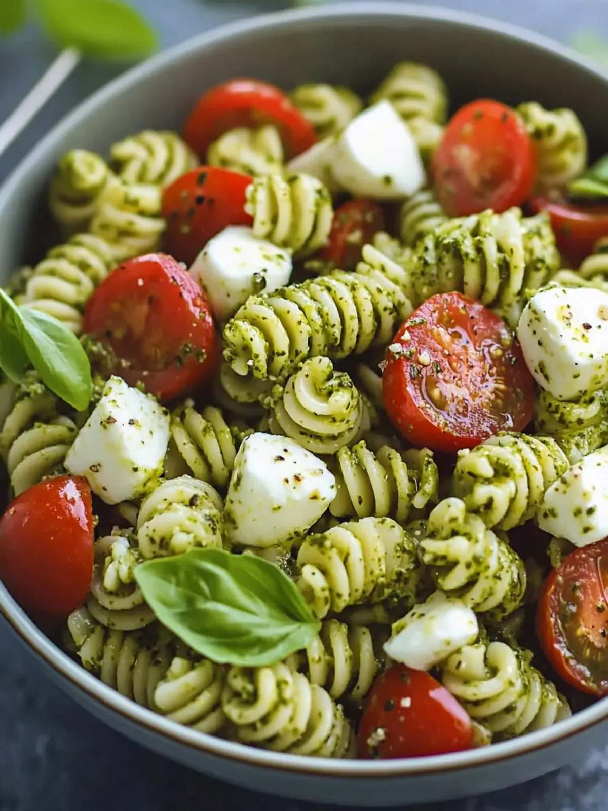 Pesto Pasta Salad Mozzarella Tomatoes Quick and Easy
