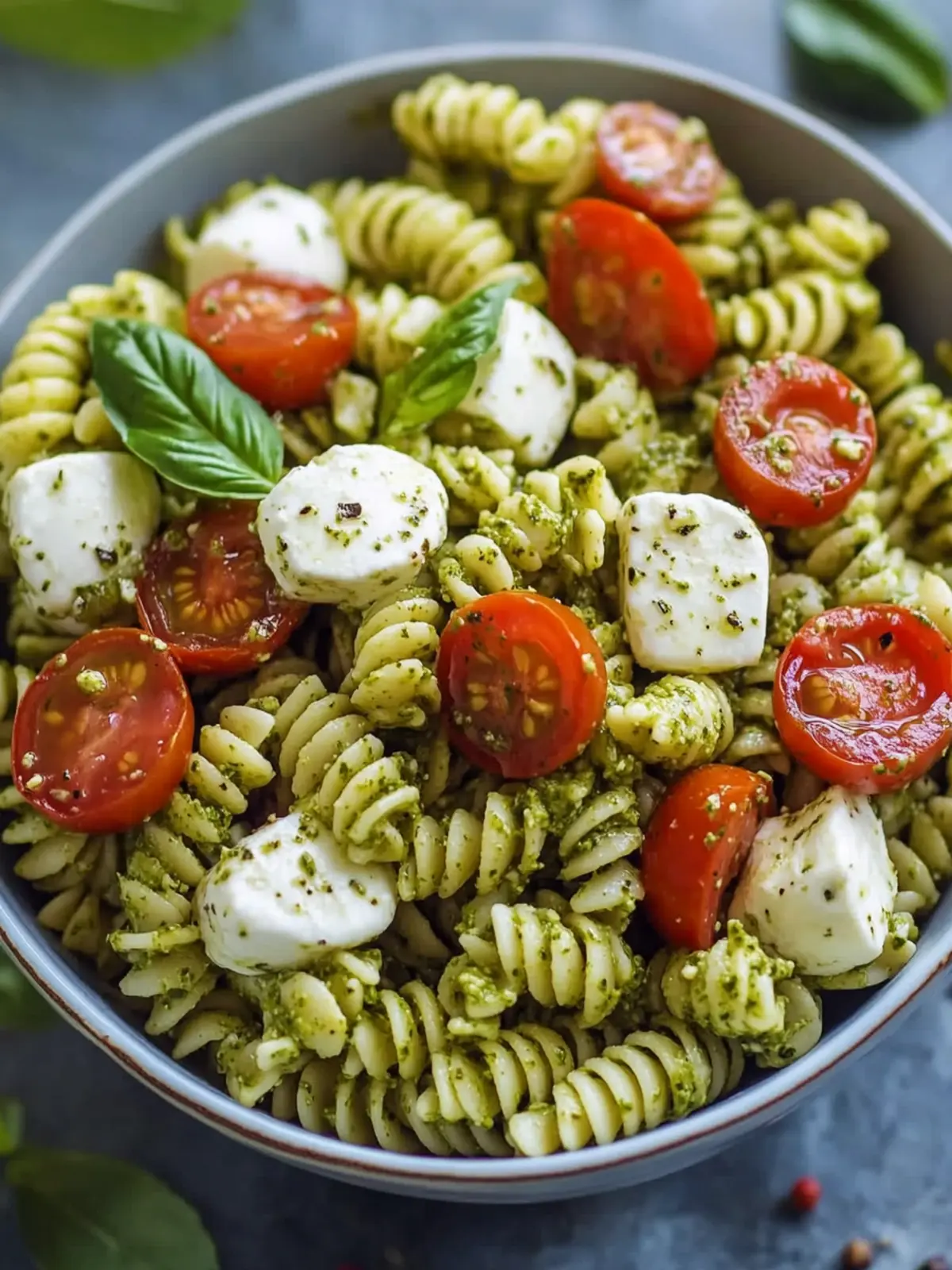 Pesto Pasta Salad Mozzarella Tomatoes Quick and Easy